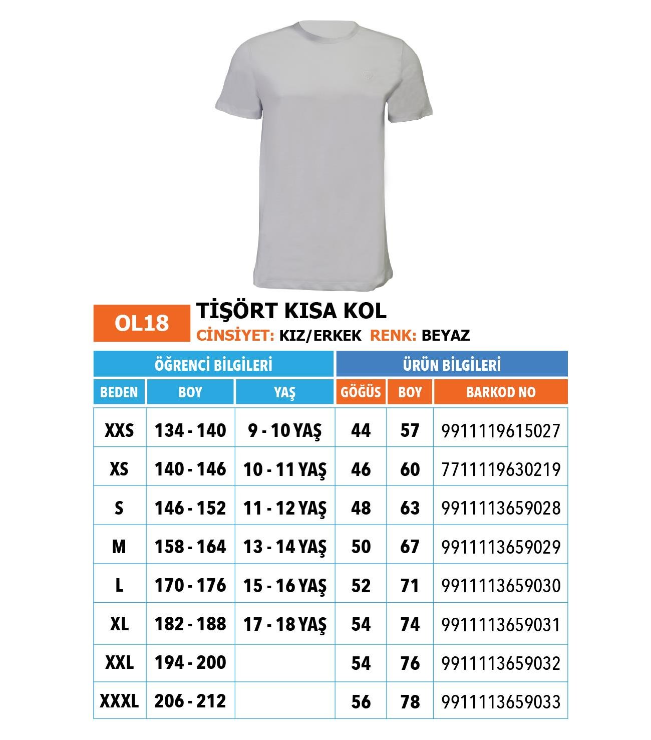 OO/Lise Basic (Düz) Tİşört Kısakol/ Beyaz