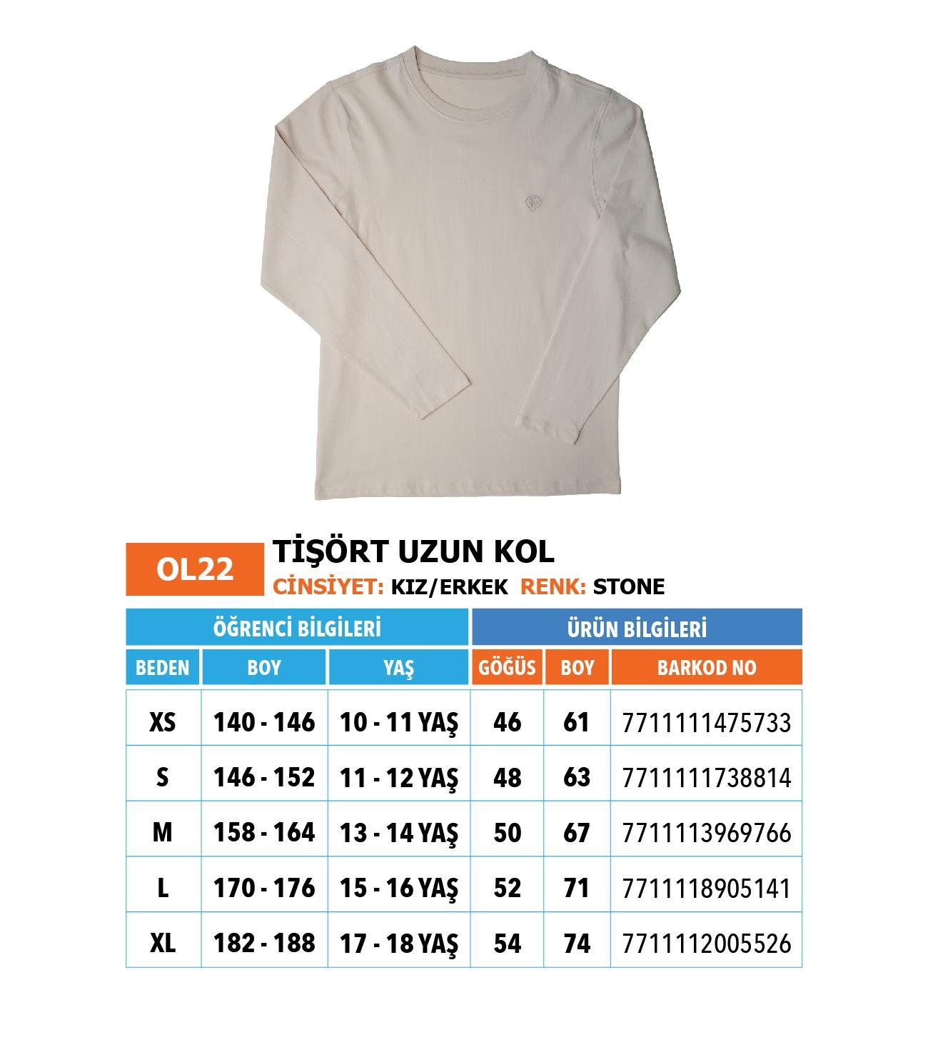 OO/Lise Basic (Düz) Tişört Uzunkol/ Krem