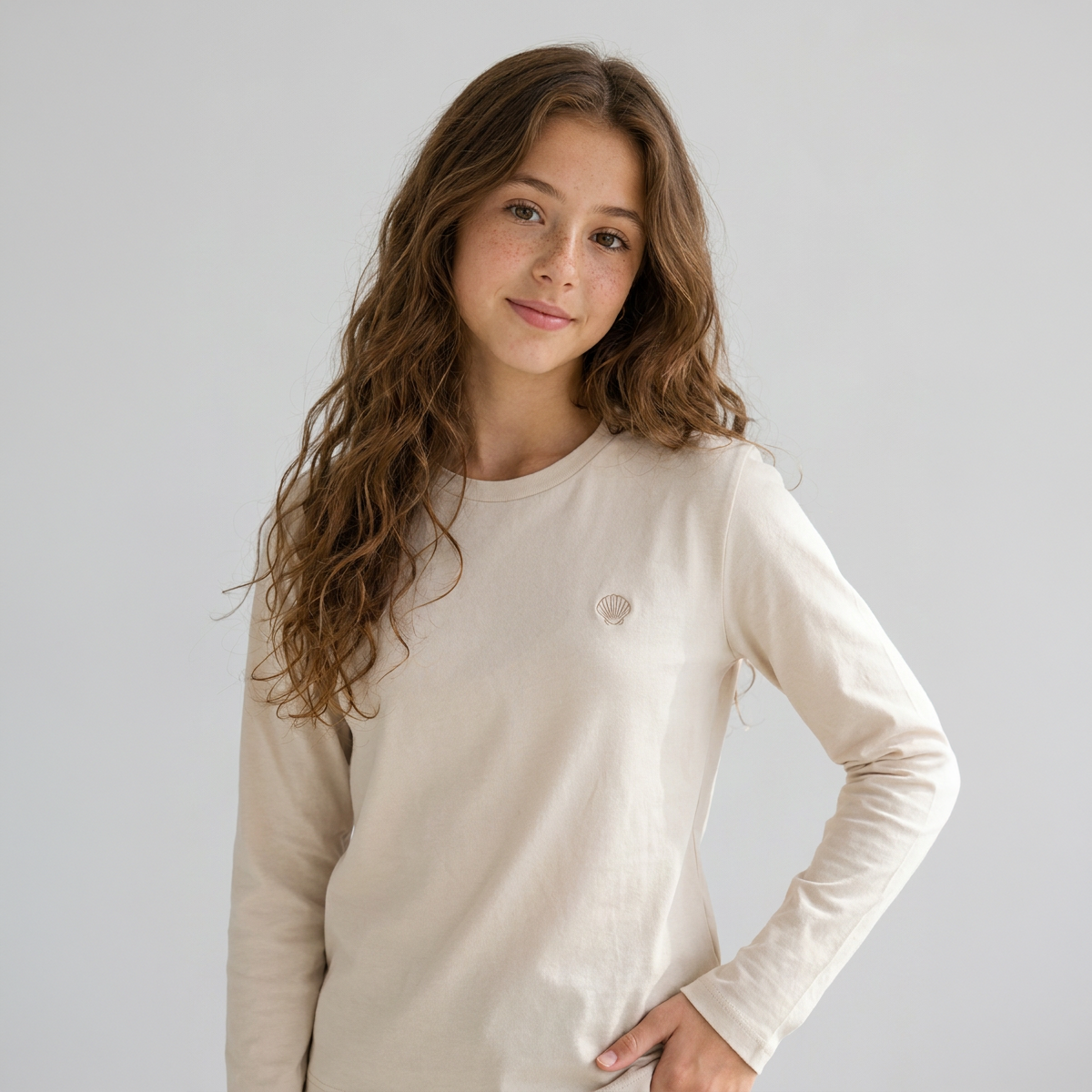 OO/Lise Basic (Düz) Tişört Uzunkol/ Krem