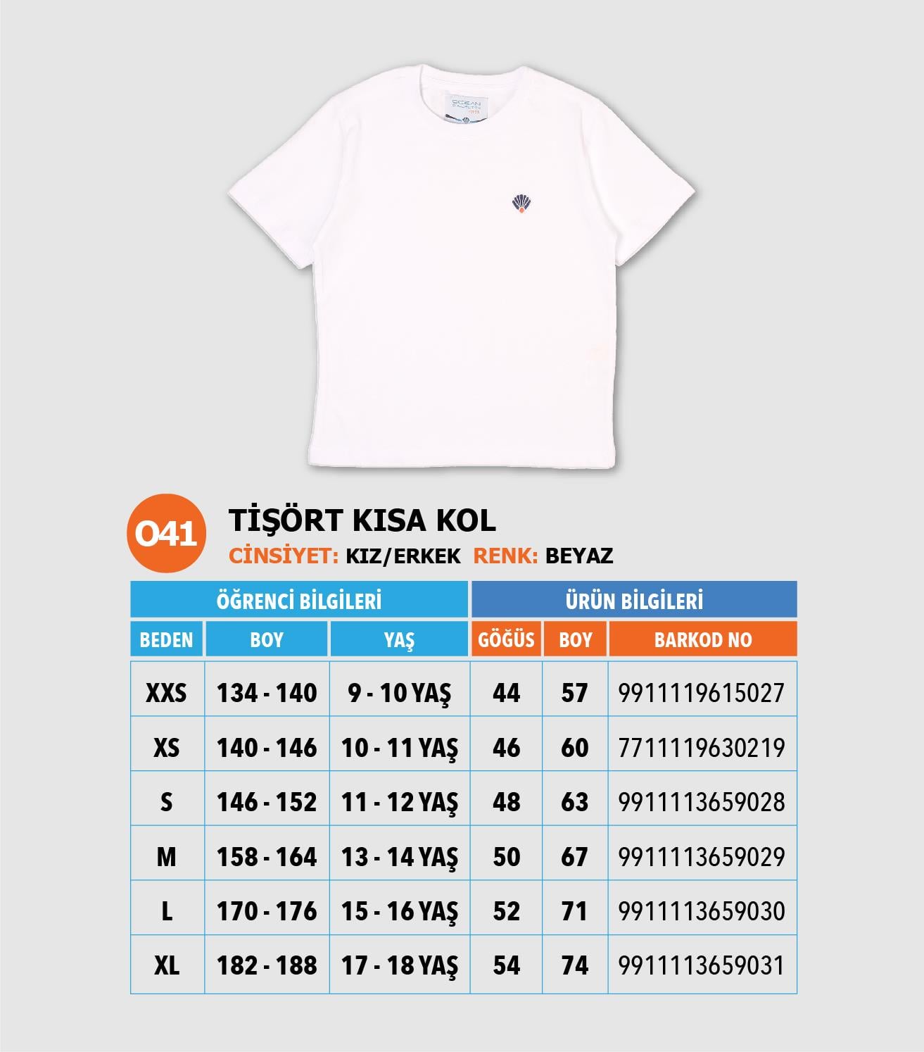 Ortaokul Basic ( Düz)/ Tişört Kısakol/ Beyaz 