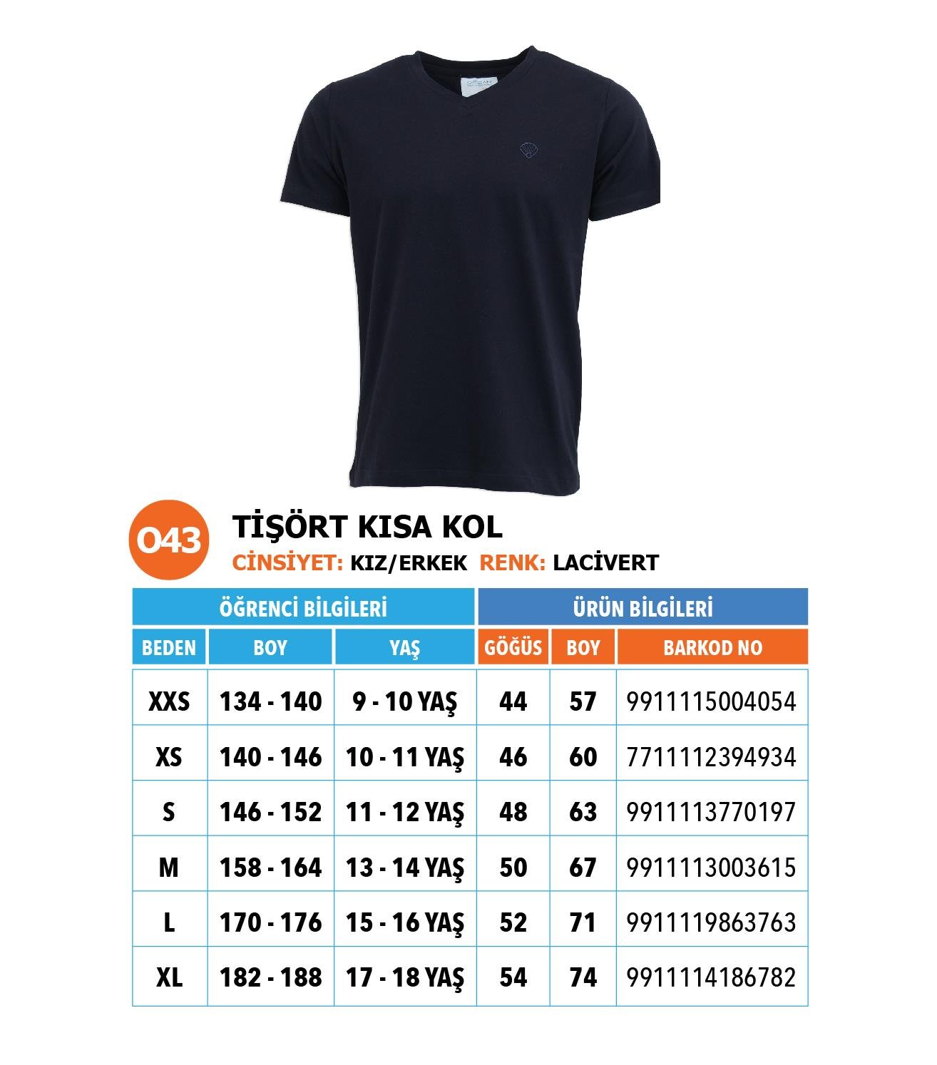 Ortaokul Basic (Düz)/ Tİşört Kısakol/ Lacivert