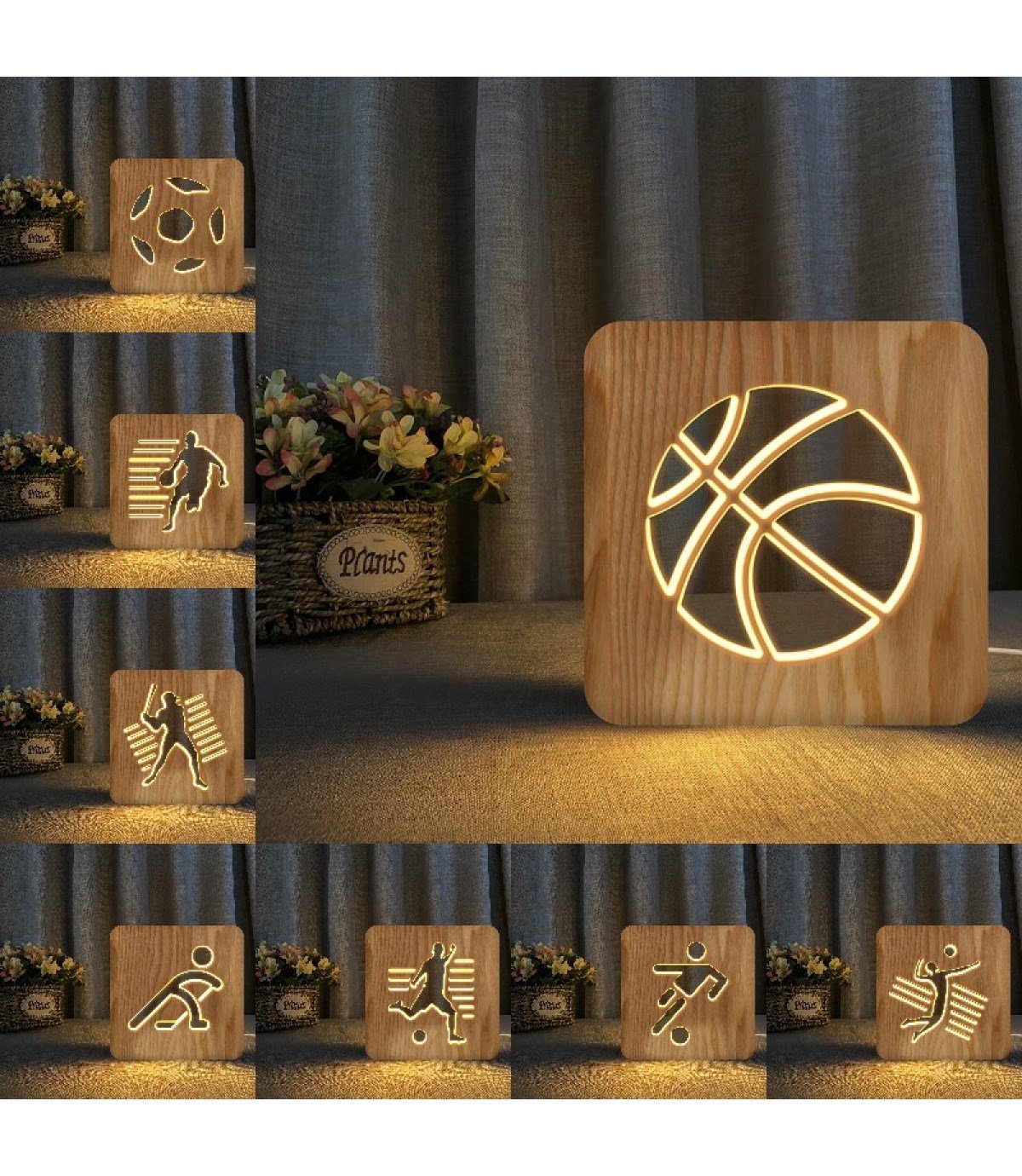 Ahşap 3d yaratıcı led gece lambası, doğal, yenilikçi ofis, ve oda dekoru, basketbol topu icon