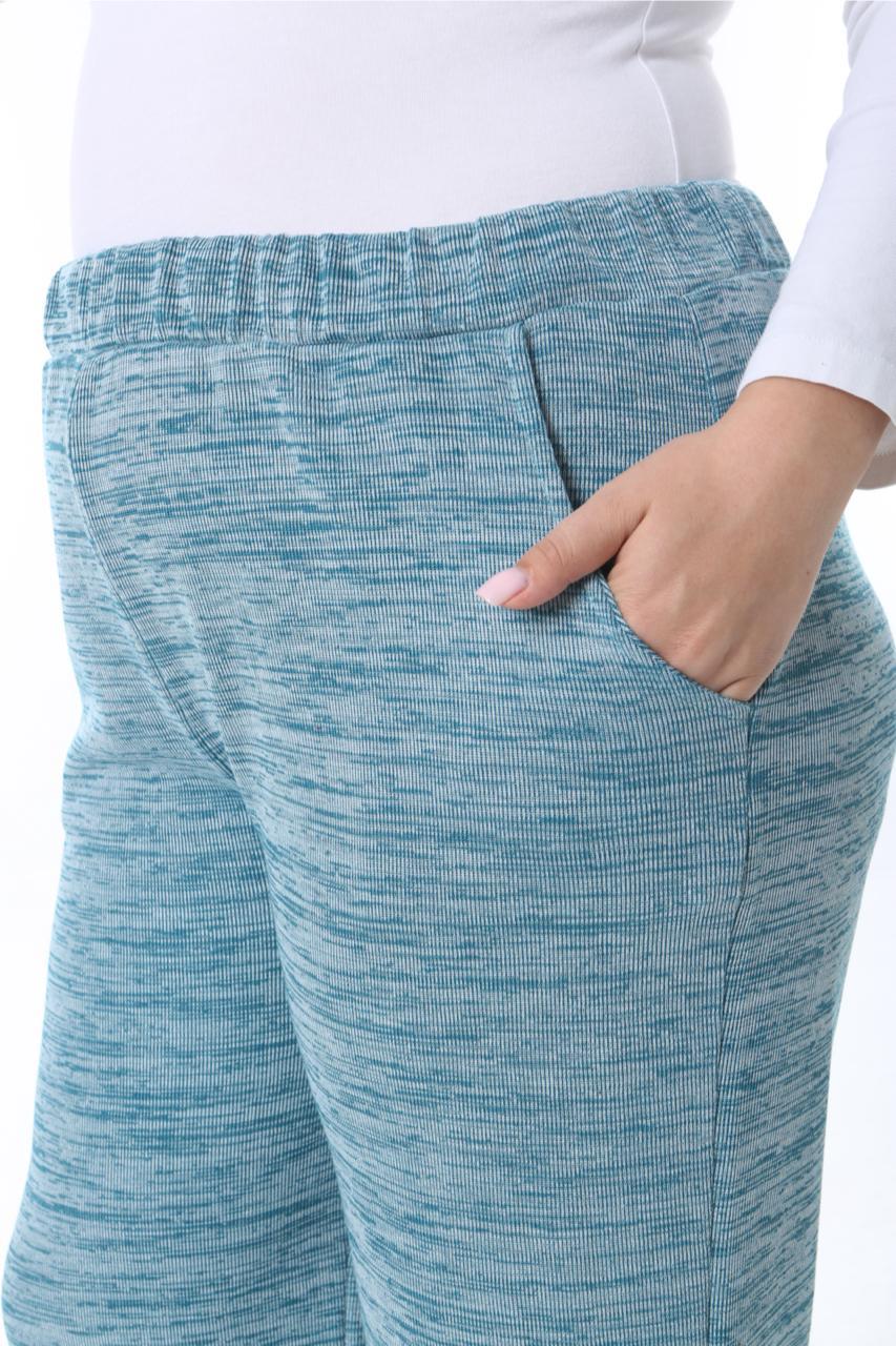 Kadın Büyük Beden Yeşil Çelik Örme Bel Lastikli Cepli Pantolon 65N38330
