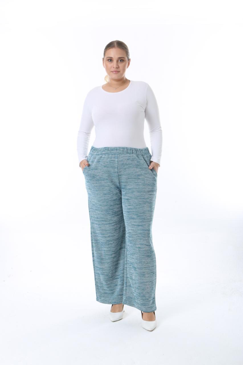 Kadın Büyük Beden Yeşil Çelik Örme Bel Lastikli Cepli Pantolon 65N38330