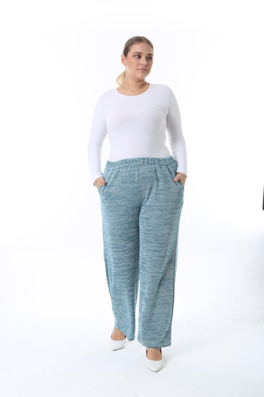 Kadın Büyük Beden Yeşil Çelik Örme Bel Lastikli Cepli Pantolon 65N38330