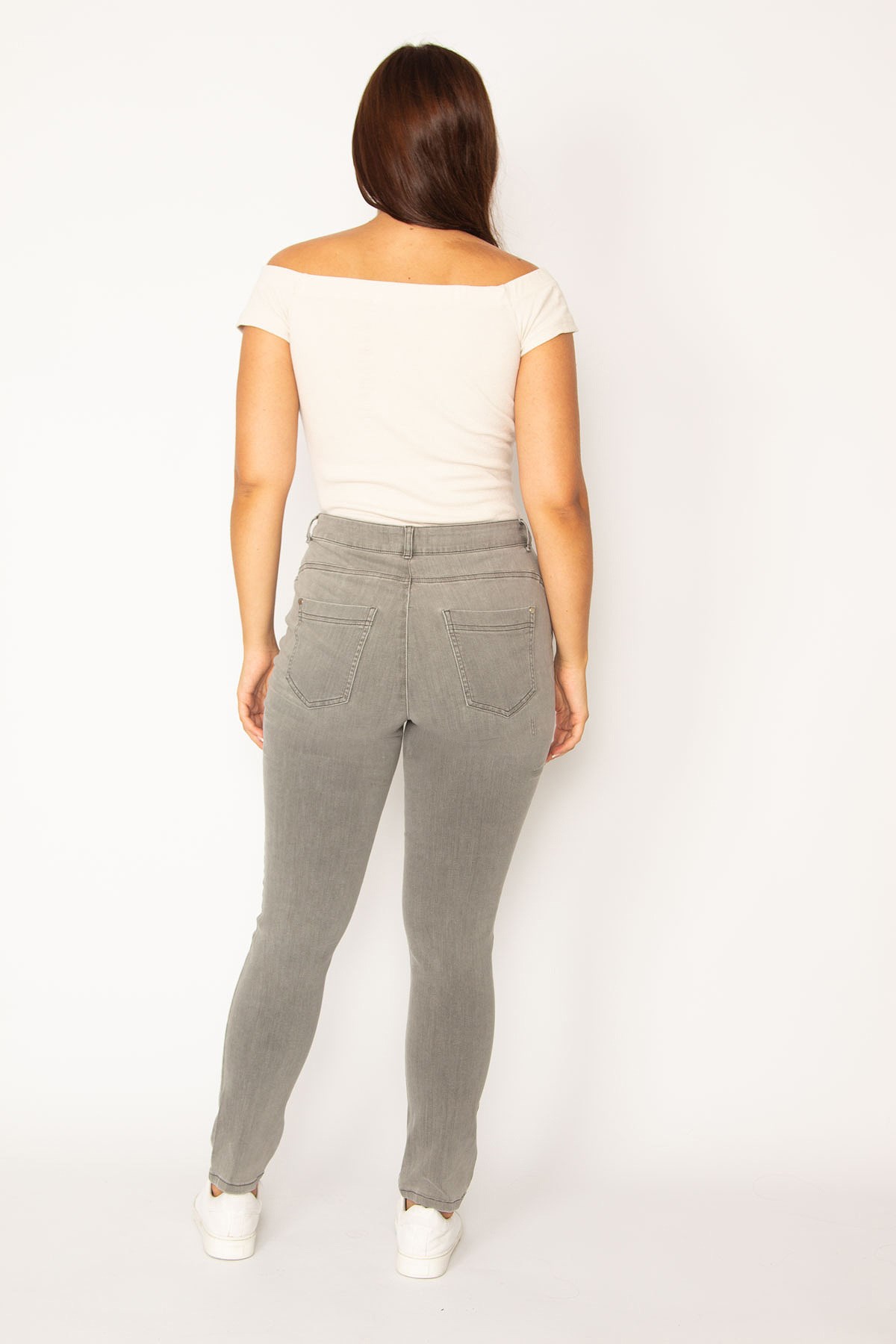 Kadın Gri Likralı Skınny Kot Pantolon 65N34357