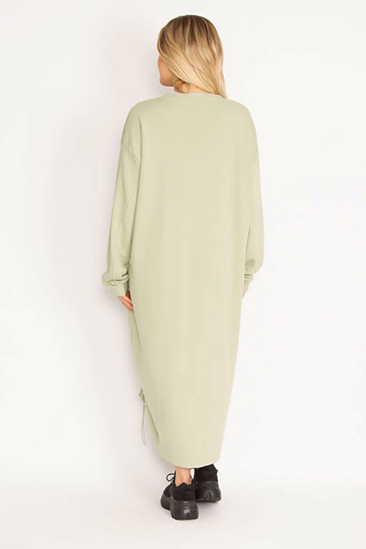 Kadın Siyah Büzgü Detaylı Sweatshirt Elbise 65N35043