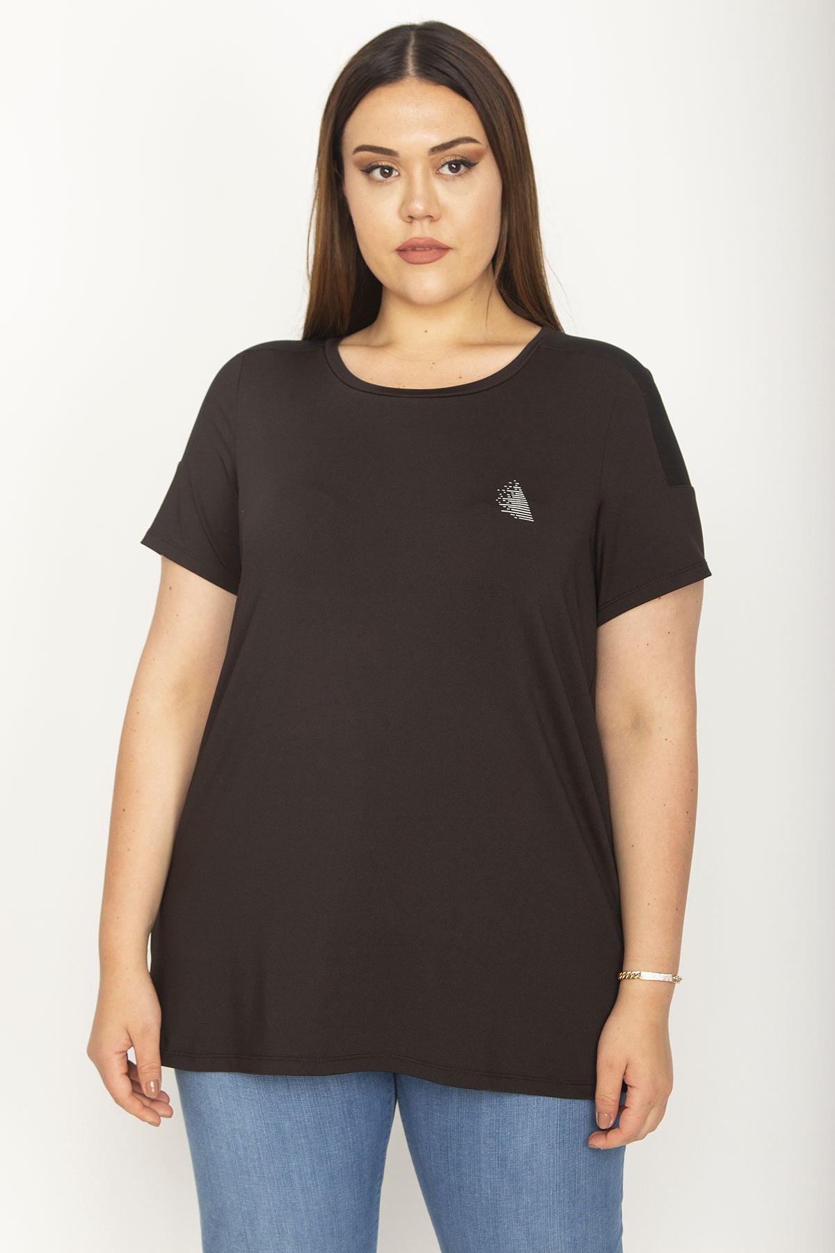 Kadın Siyah Omuzları Tül Detaylı Spor Bluz 65N26370