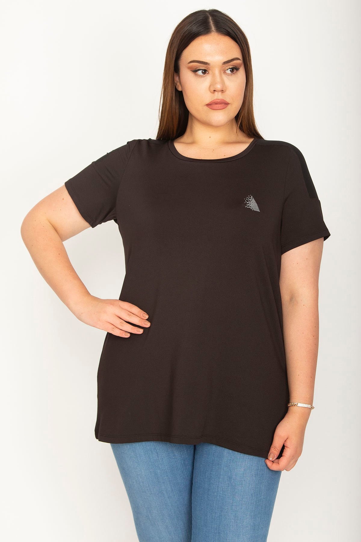 Kadın Siyah Omuzları Tül Detaylı Spor Bluz 65N26370
