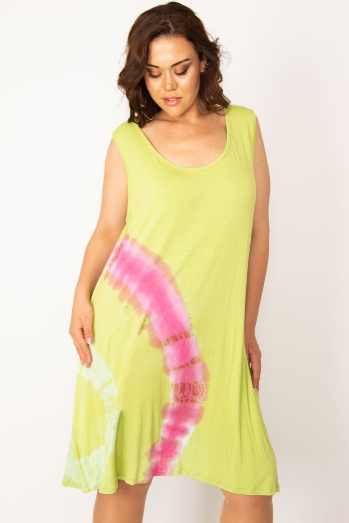 Kadın Yeşil Batik Desenli Elbise 65N33958