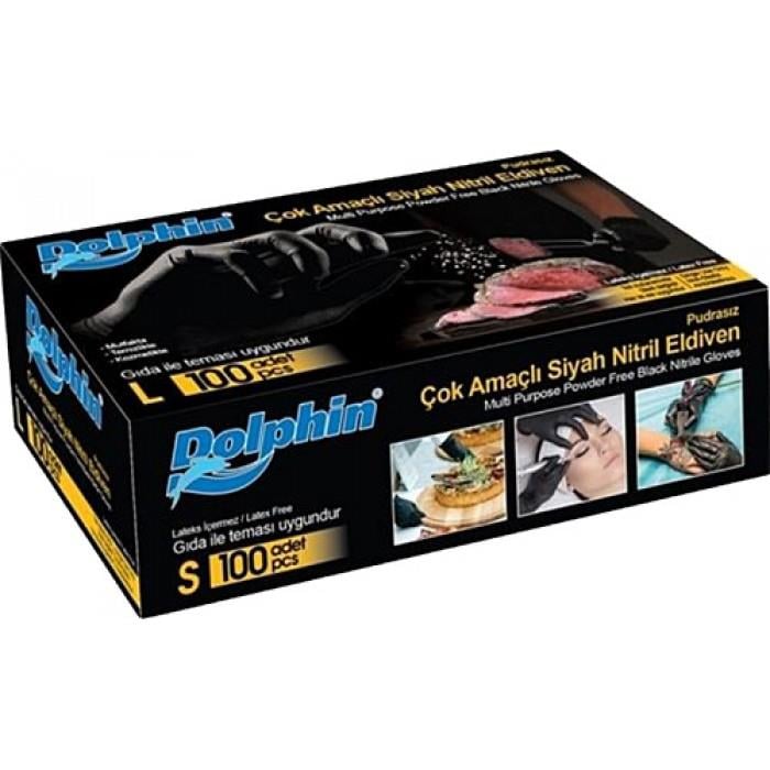 Dolphin Siyah Pudrasız Nitril Eldiven Small