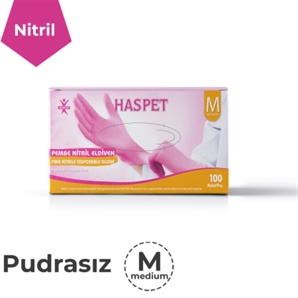 Haspet Pembe Nitril Medium Dövme Eldiveni – KUTU
