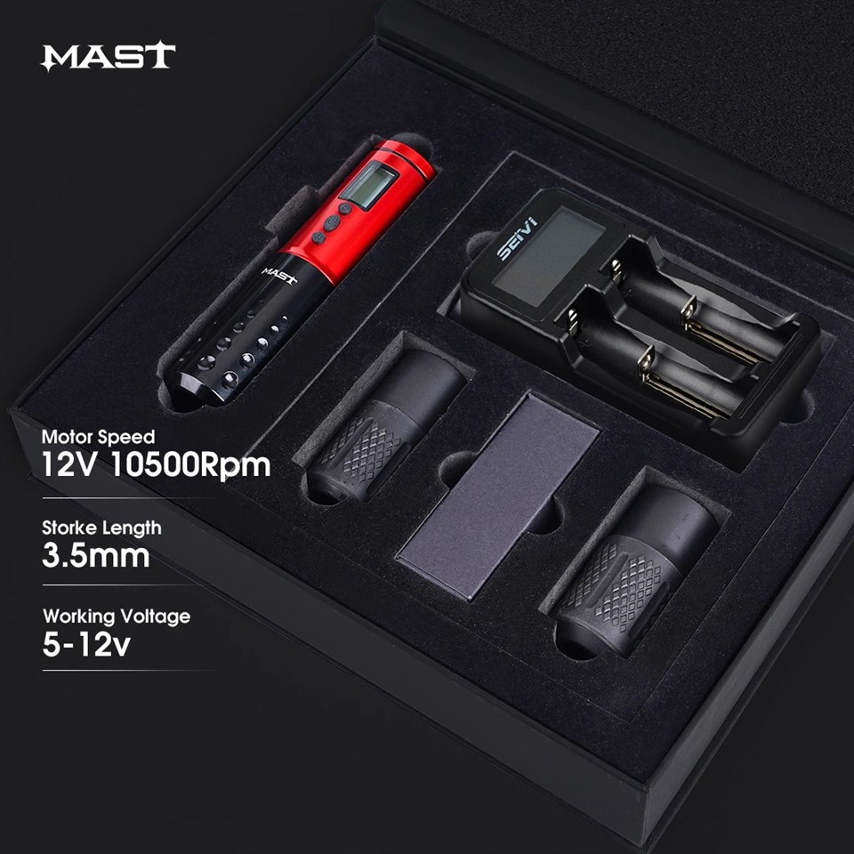 Mast Lancer Kablosuz Dövme Makinesi -Değiştirilebilir 2 Adet Pil - Red