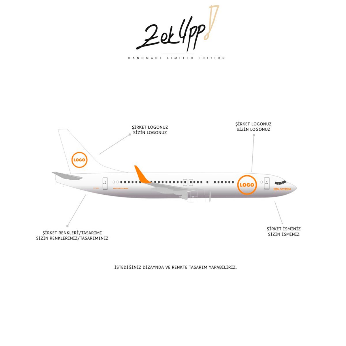ÖZEL TASARIM KİŞİYE ÖZEL MODEL UÇAK BOING 737-800 BEYAZ