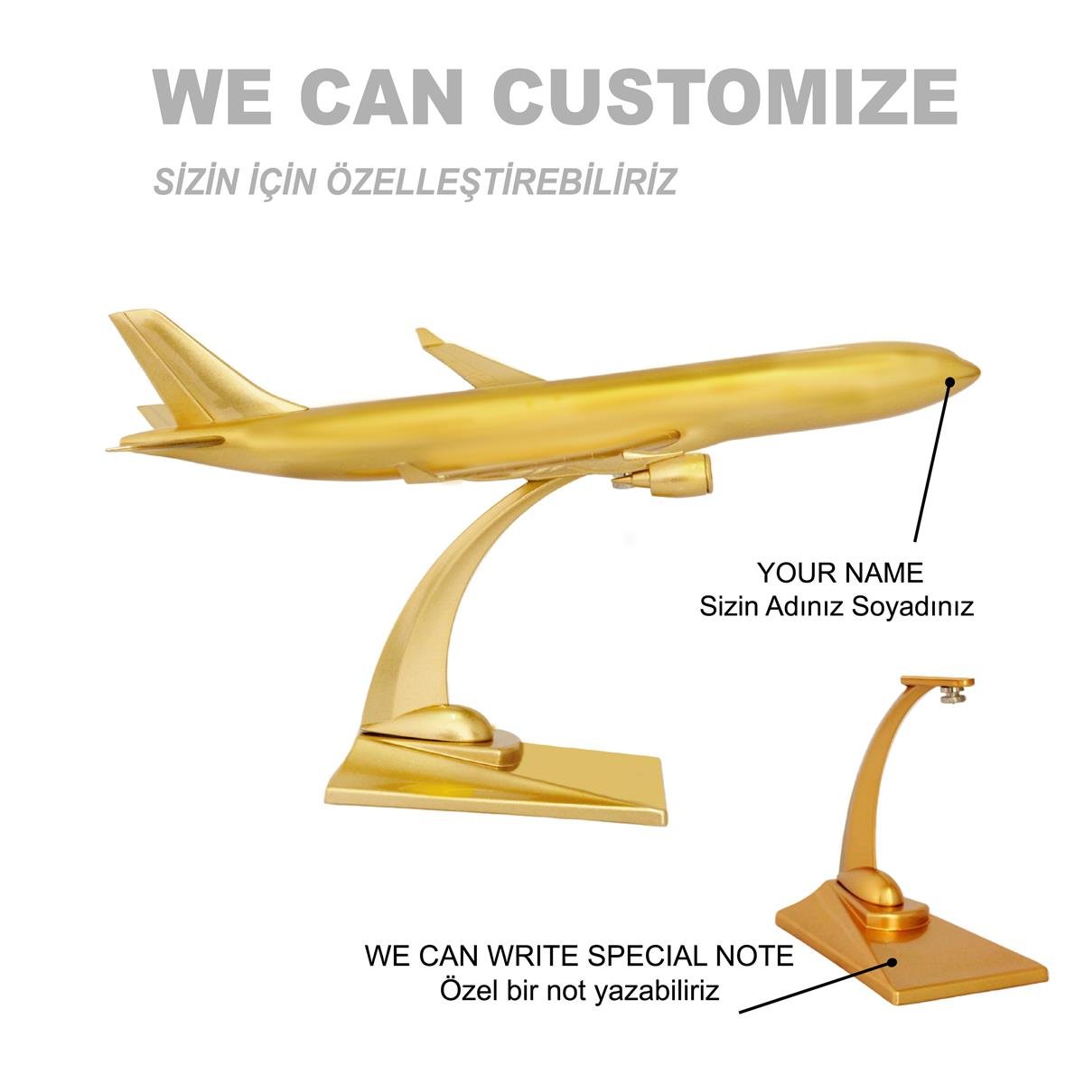 UCK0174Zekupp Airbus A330-300 1/200 Ölçek Gold Tasarımlı Maket Uçak