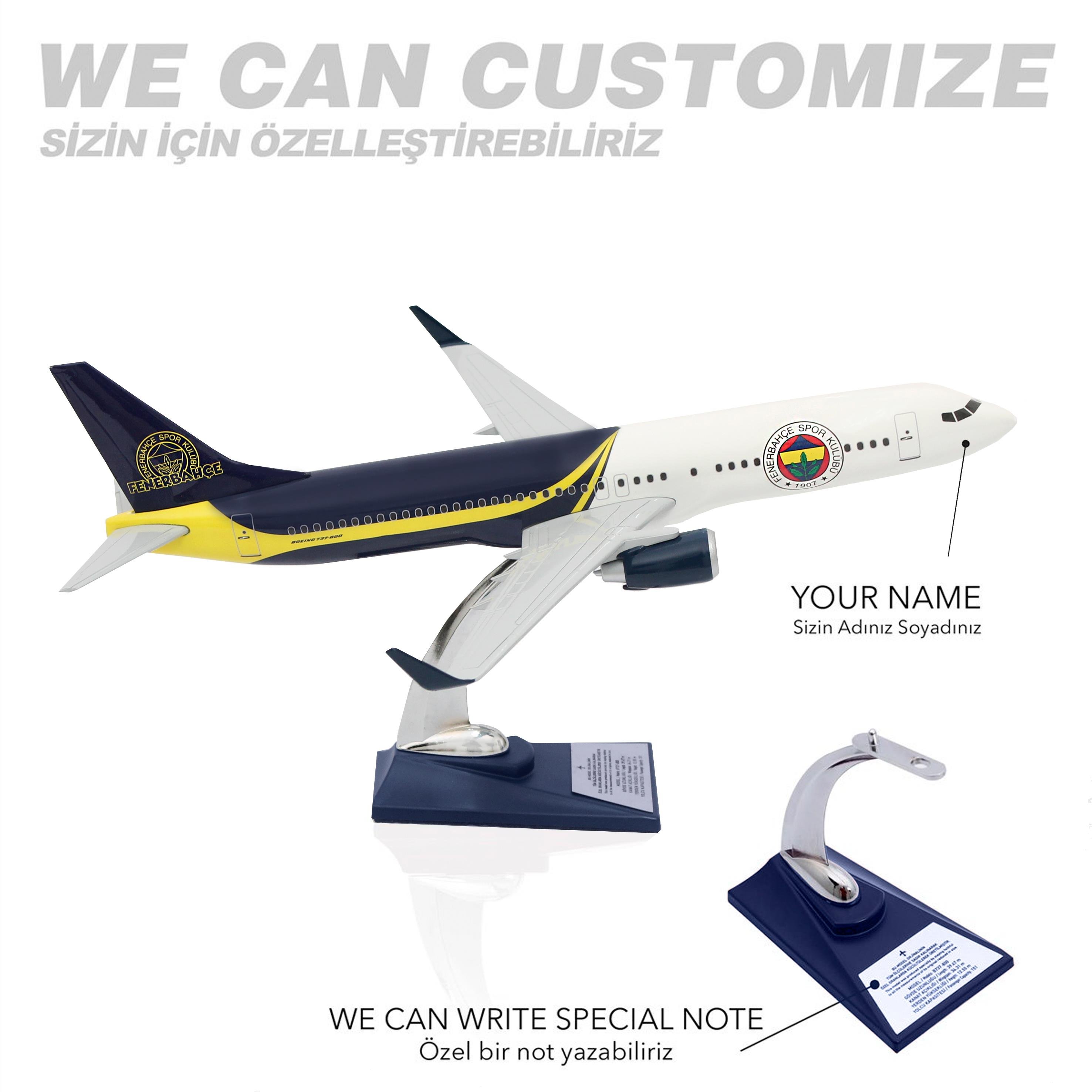 UCK0189Zekupp Boeing 737-800 1/100 Ölçek Fenerbahçe Lisanslı Tasarım Maket Uçak
