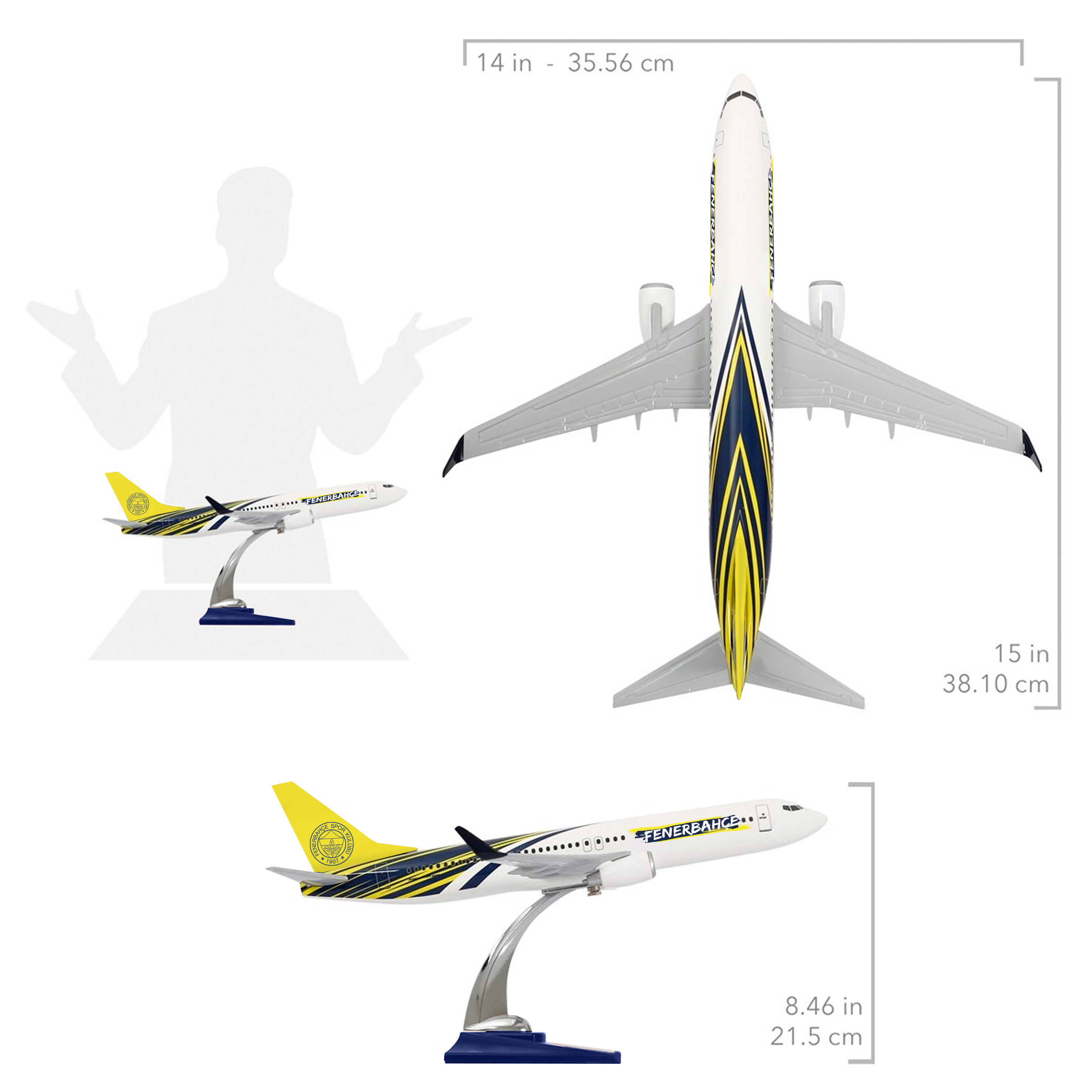 UCK0190Zekupp Boeing 737-800 1/100 Ölçek Fenerbahçe Lisanslı Tasarım Maket Uçak
