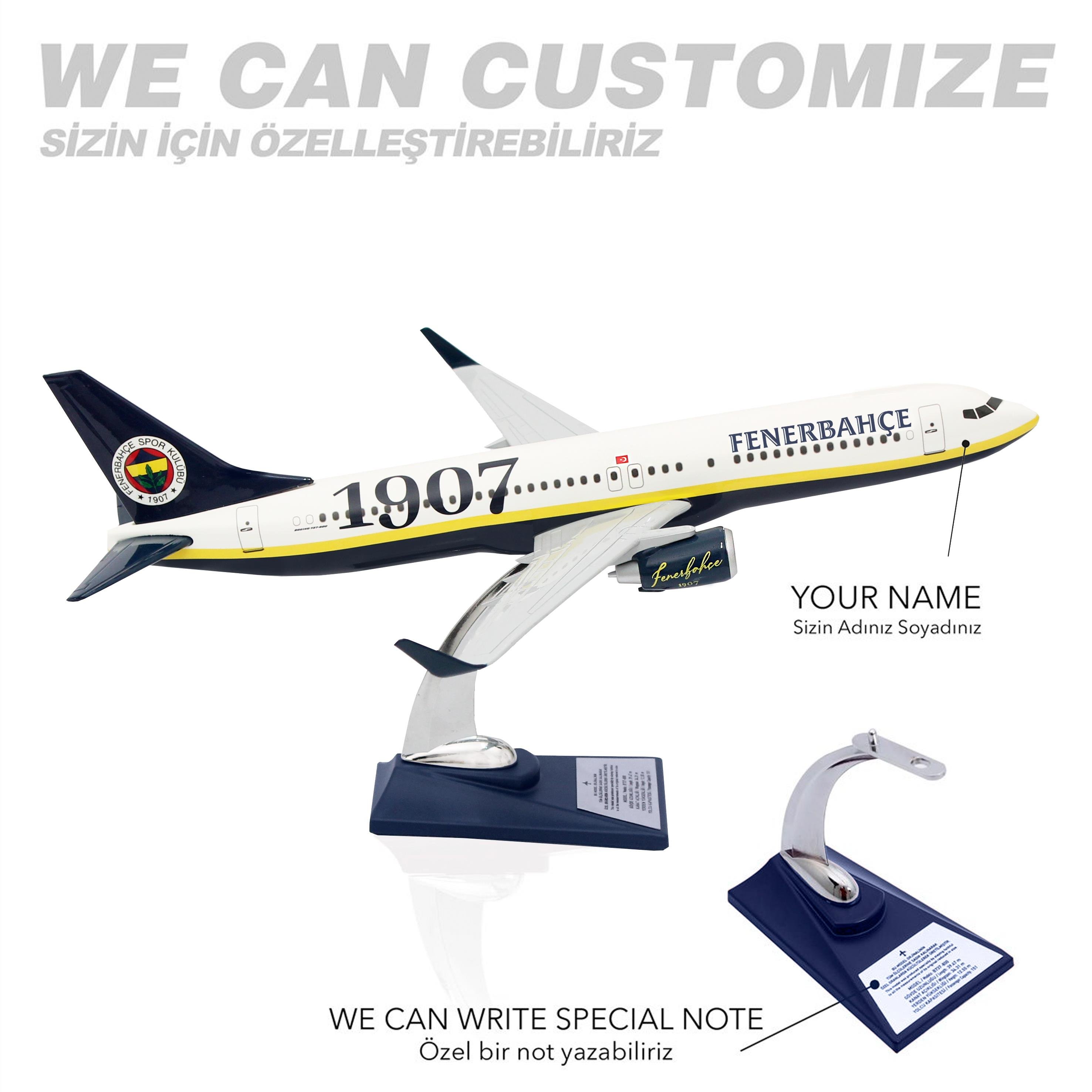 UCK0193Zekupp Boeing 737-800 1/100 Ölçek Fenerbahçe Lisanslı Klasik Tasarım Maket Uçak