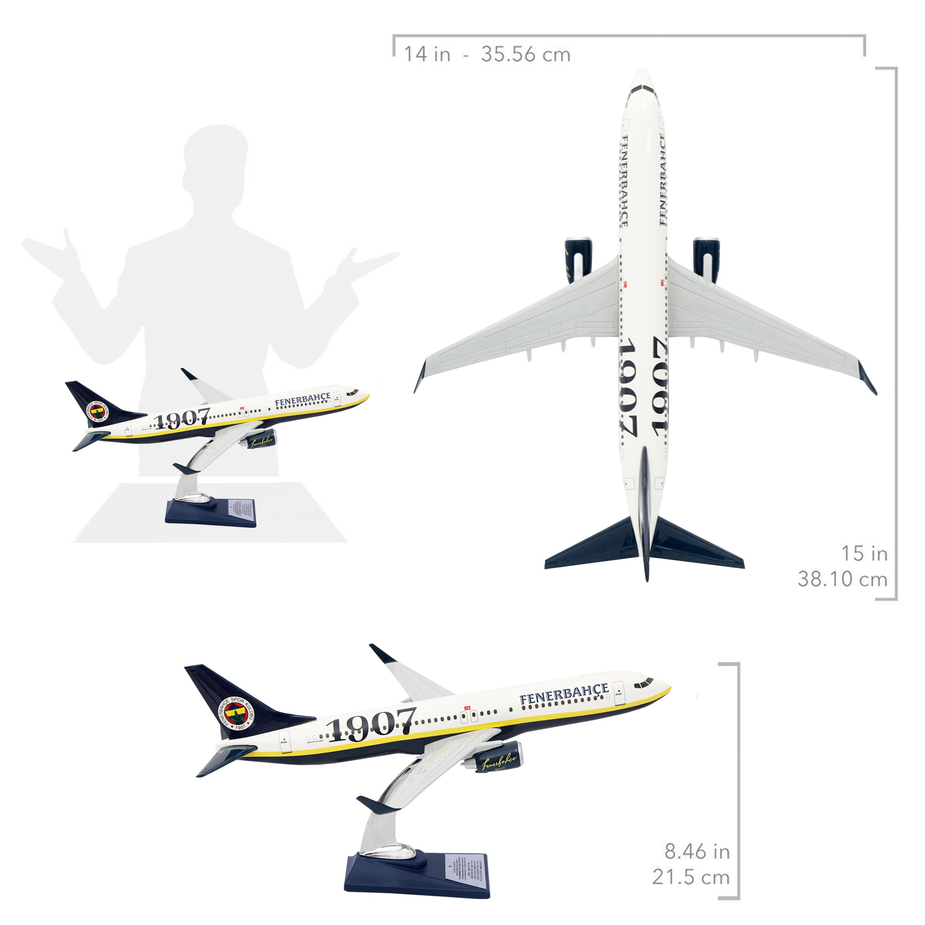 UCK0193Zekupp Boeing 737-800 1/100 Ölçek Fenerbahçe Lisanslı Klasik Tasarım Maket Uçak