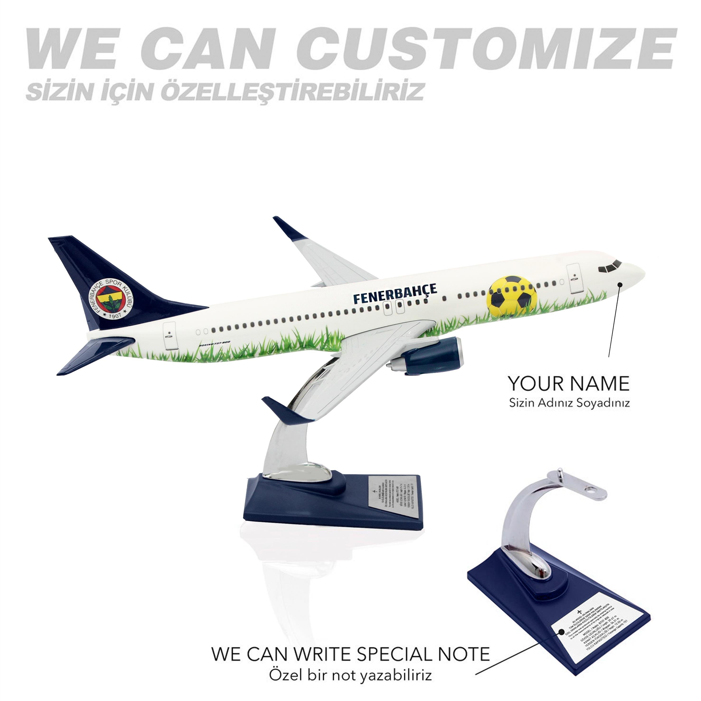 UCK0194Zekupp Boeing 737-800 1/100 Ölçek Fenerbahçe Lisanslı Stadyum Tasarım Maket Uçak