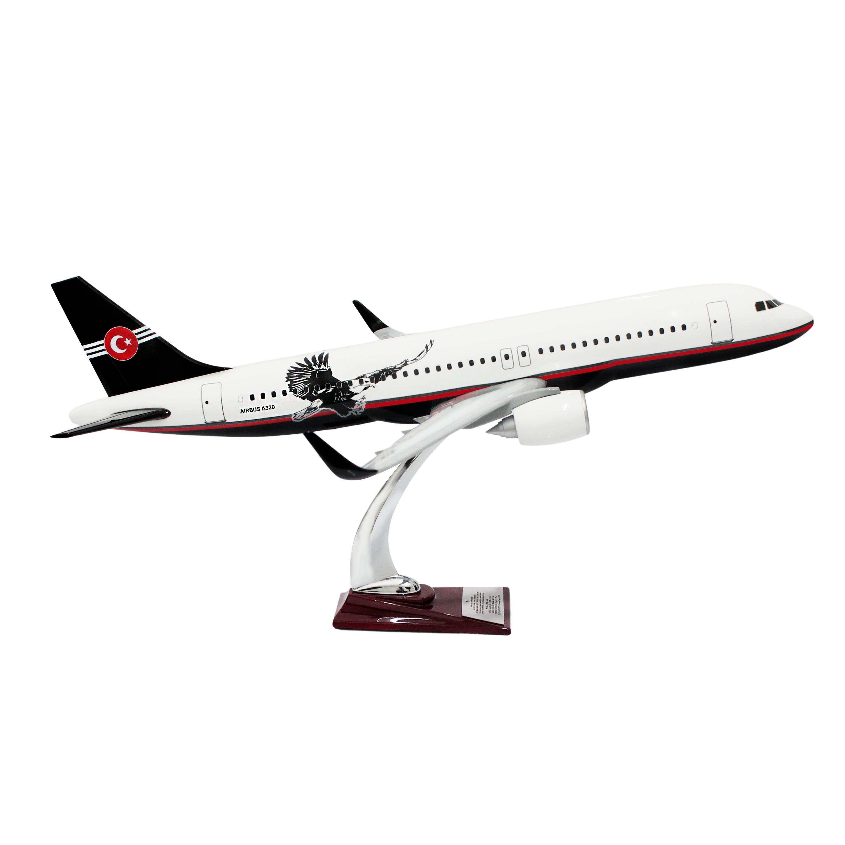 UCK0217Zekupp Airbus 320-200 1/60 Ölçek Siyah Beyaz Kartal Tasarım Keman Boy Maket Uçak