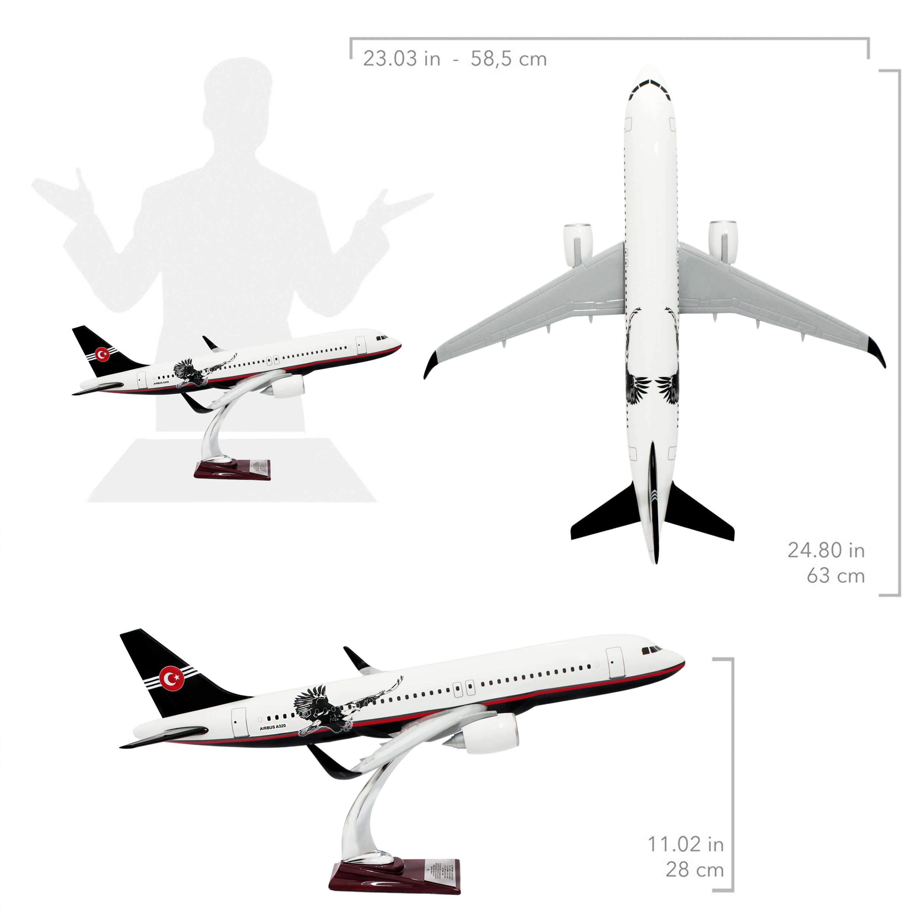 UCK0217Zekupp Airbus 320-200 1/60 Ölçek Siyah Beyaz Kartal Tasarım Keman Boy Maket Uçak