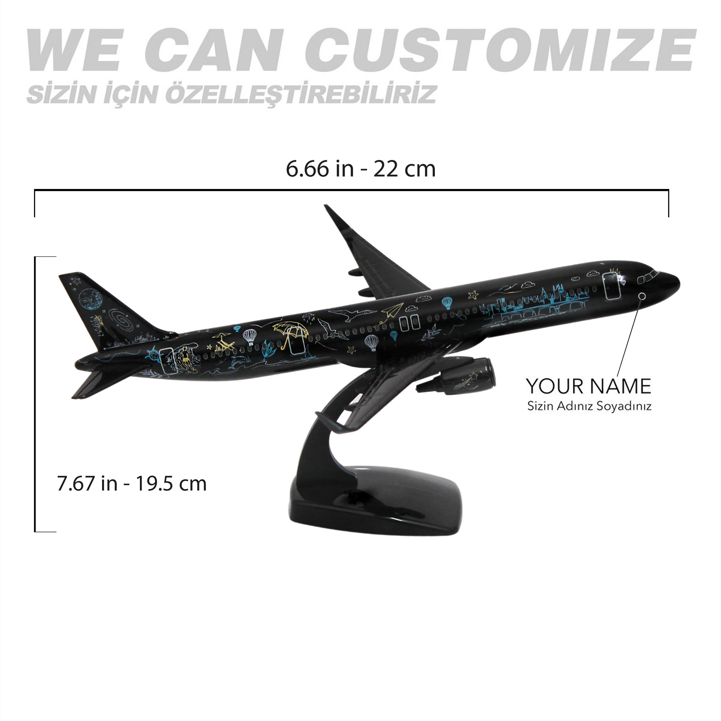 UCK0221Zekupp Airbus A321 1/200 Ölçek  Siyah Desenli Tasarım Plastik Maket Uçak