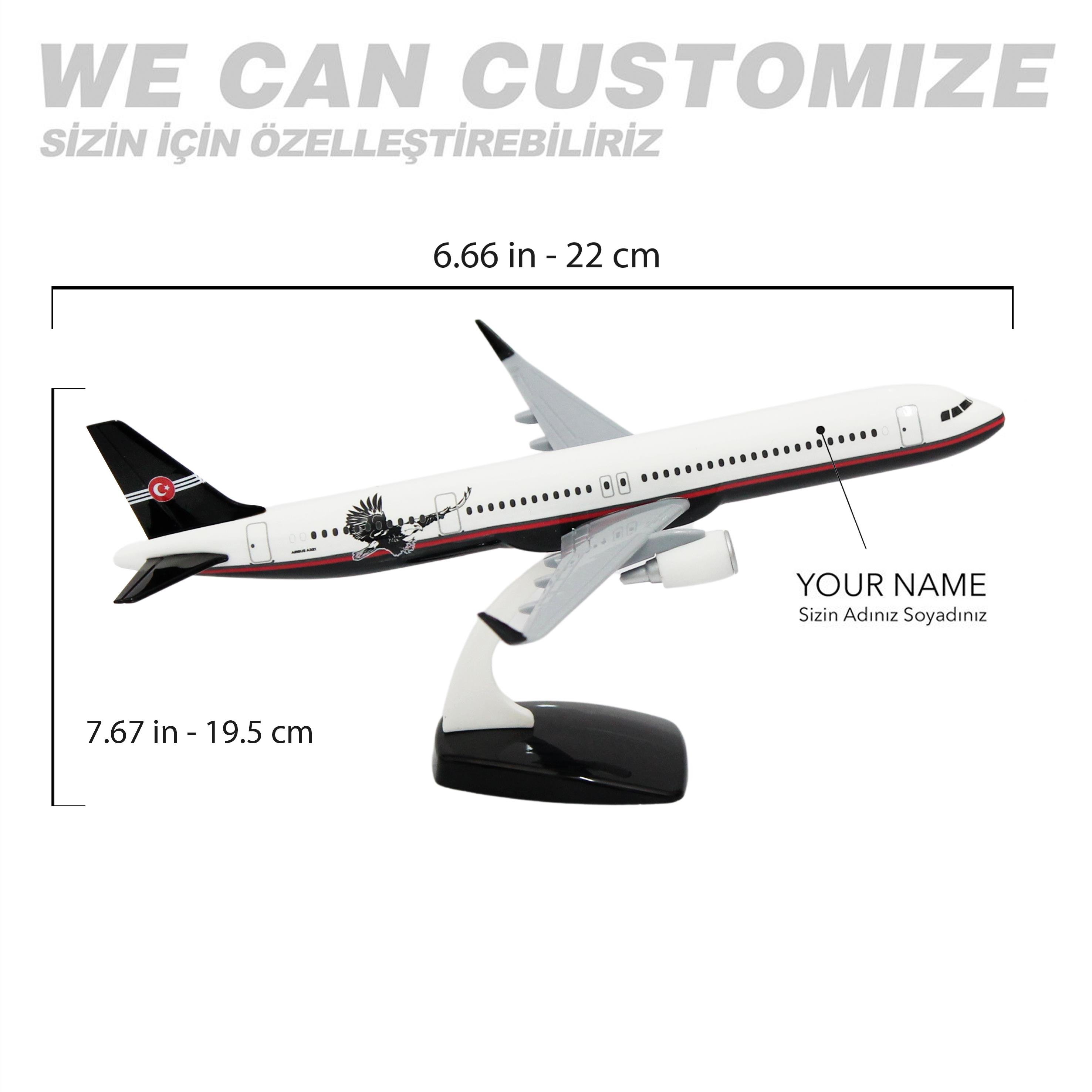 UCK02223Zekupp Airbus 321 1/200 Ölçek Siyah Beyaz Kartal Klasik Tasarım Plastik Maket Uçak