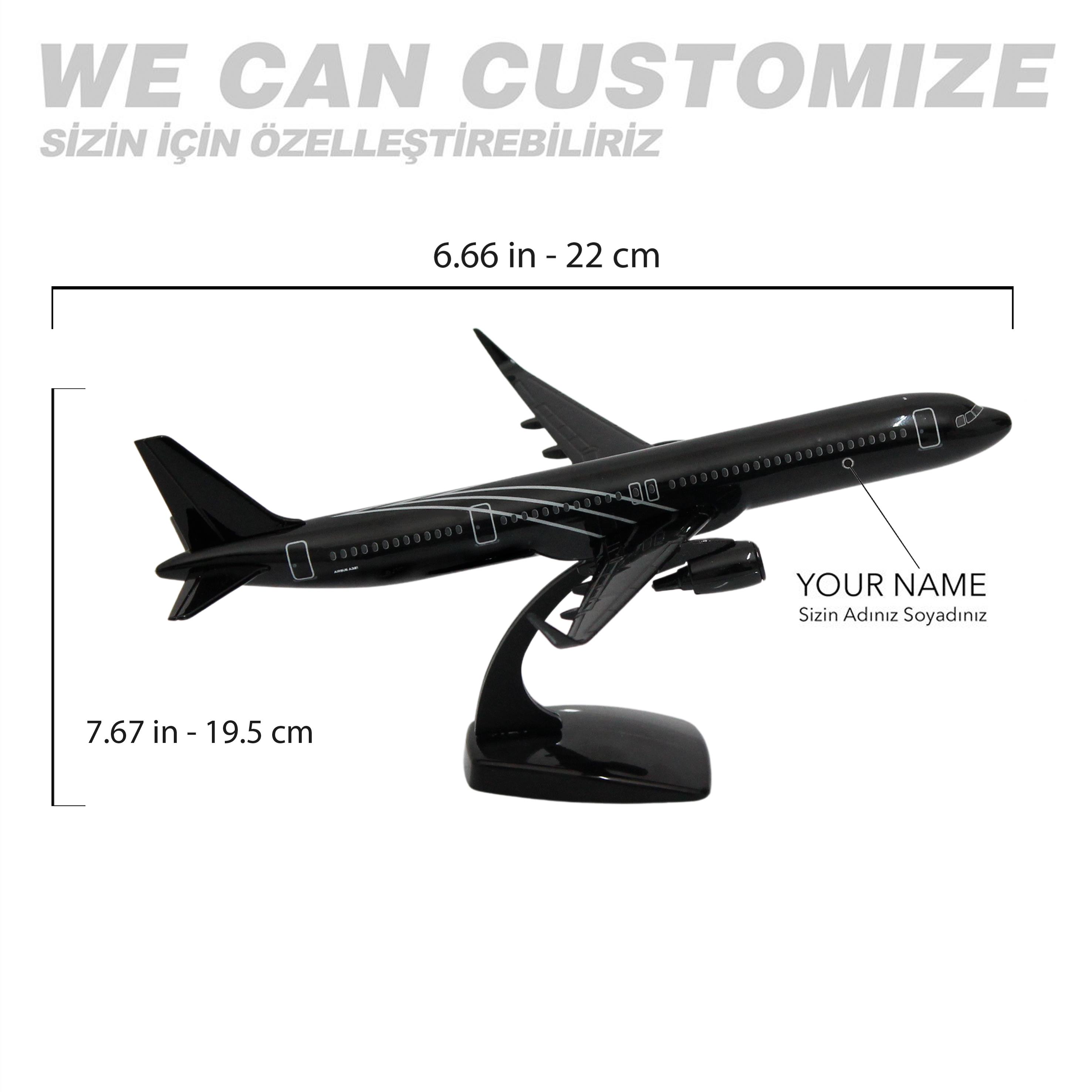 UCK0222Zekupp Airbus A321 1/200 Ölçek  Siyah Çizgili Tasarım Plastik Maket Uçak