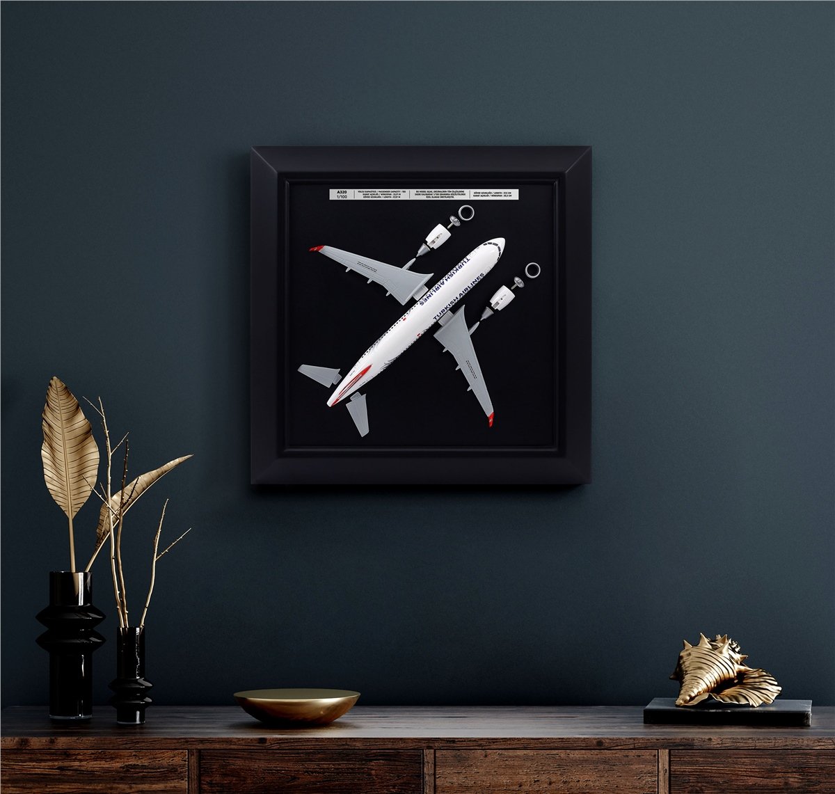 Zekupp Airbus A320 Model Uçak Tablo, Ahşap Duvar Dekorasyonu, 1/100 Ölçekli 3 Boyutlu Uçak Tablo, Özel Renk Seçenekli Özel El Yapımı Hediye