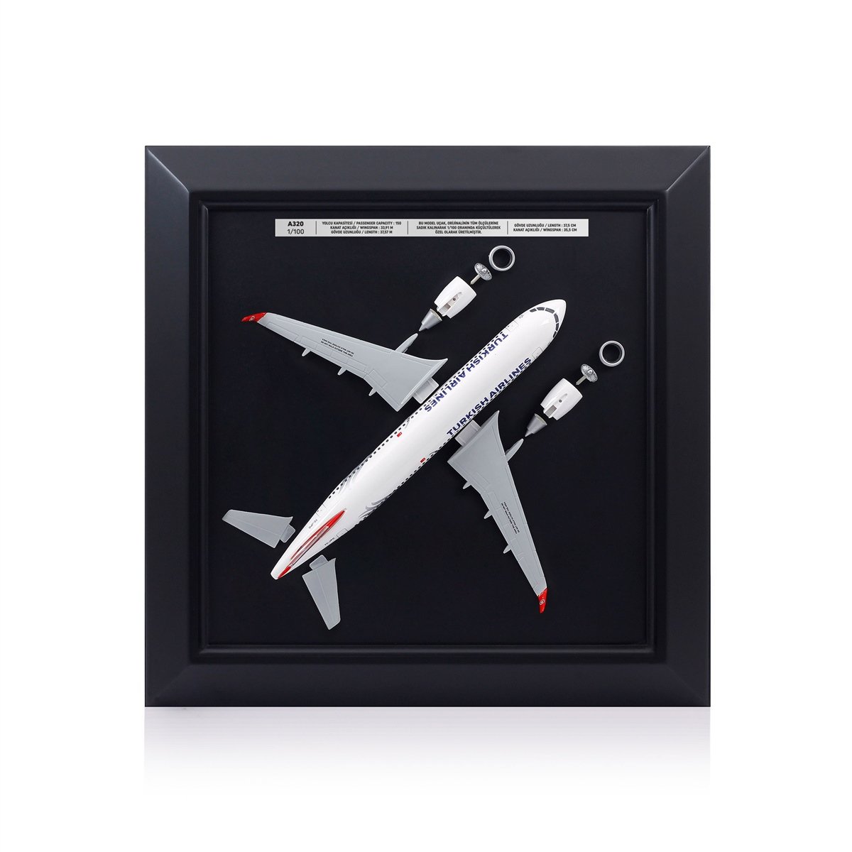 Zekupp Airbus A320 Model Uçak Tablo, Ahşap Duvar Dekorasyonu, 1/100 Ölçekli 3 Boyutlu Uçak Tablo, Özel Renk Seçenekli Özel El Yapımı Hediye