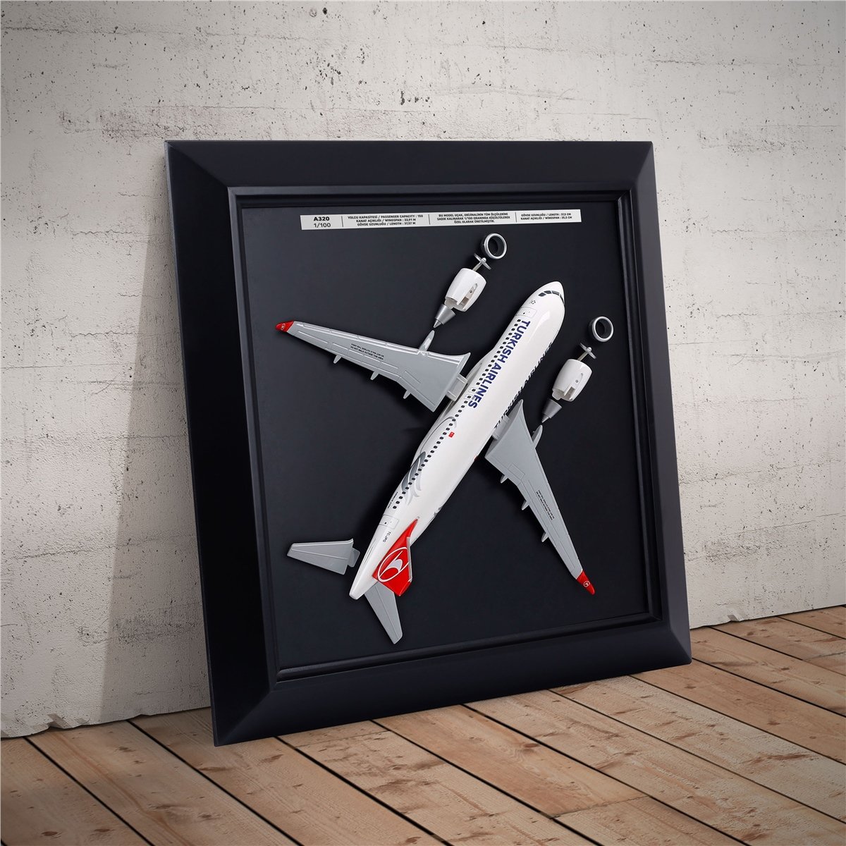 Zekupp Airbus A320 Model Uçak Tablo, Ahşap Duvar Dekorasyonu, 1/100 Ölçekli 3 Boyutlu Uçak Tablo, Özel Renk Seçenekli Özel El Yapımı Hediye