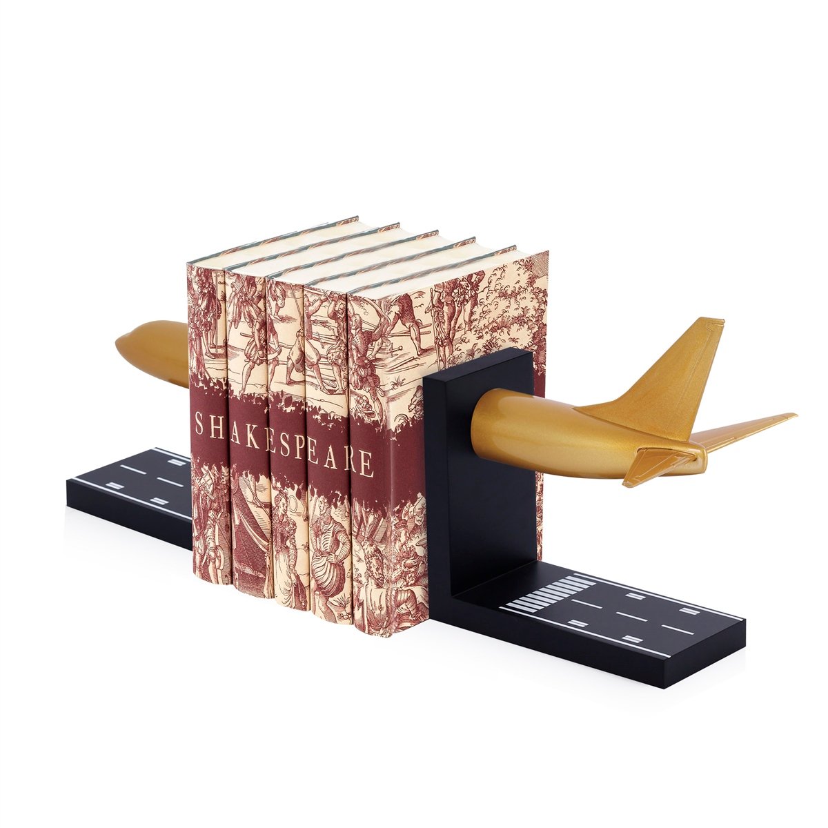 Zekupp Boeing 737 Altın Sarısı Uçak Motifli Kitap Sonu, 2 Parça Kitap Desteği, 1/100 Ölçekli Uçak Modelli Kitap Desteği, Ahşap 2 Parça