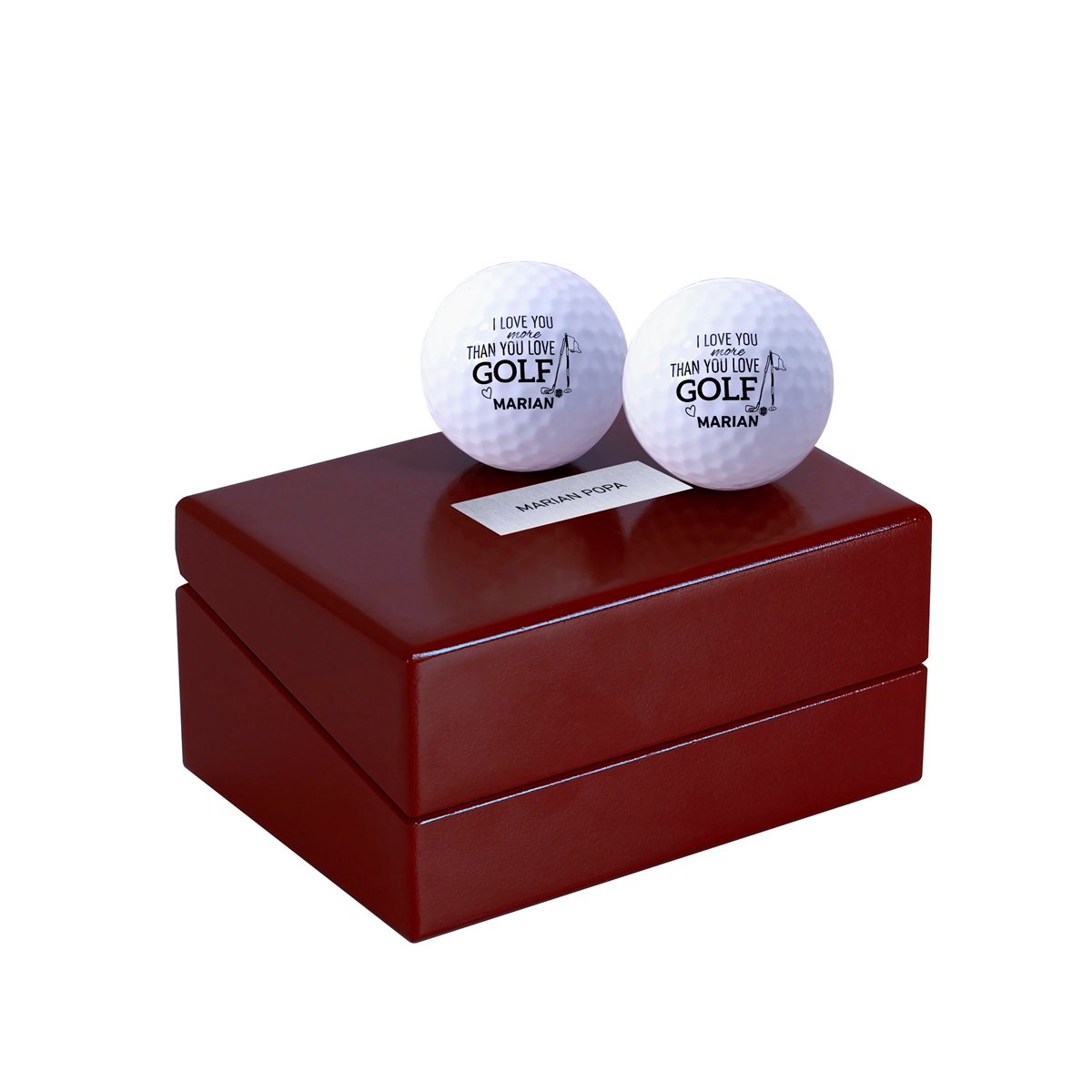 Zekupp Golf Severler İçin Bordo Renkli Ahşap Kutulu Profesyonel Gerçek Golf Topu Seti, Golf Takımı, Özel İsim Baskılı 2 Adet Golf Topu
