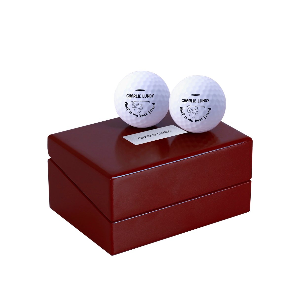 Zekupp Golf Severler İçin Bordo Renkli Ahşap Kutulu Profesyonel Gerçek Golf Topu Seti, Golf Takımı, Özel İsim Baskılı 2 Adet Golf Topu