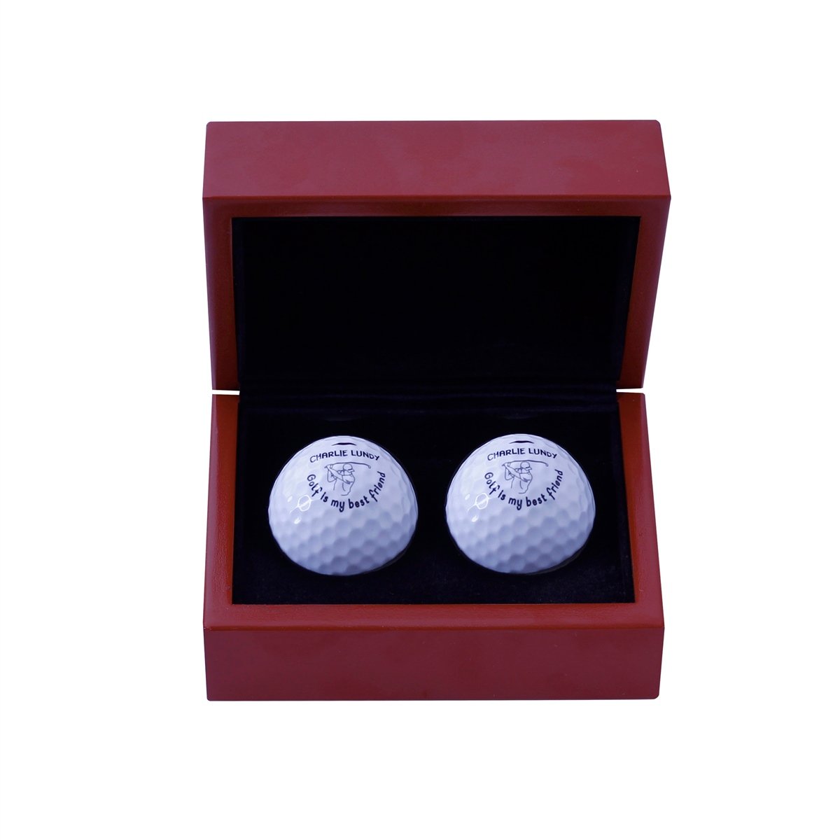 Zekupp Golf Severler İçin Bordo Renkli Ahşap Kutulu Profesyonel Gerçek Golf Topu Seti, Golf Takımı, Özel İsim Baskılı 2 Adet Golf Topu
