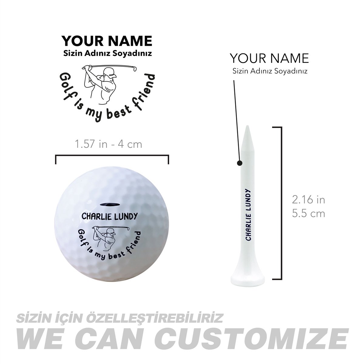 Zekupp Golf Severler İçin Profesyonel Ahşap Kutulu Golf Seti, 2 Gerçek Golf Topu ve 50 Adet Tee, İsim Baskılı, Tee, Golf Aksesuarları