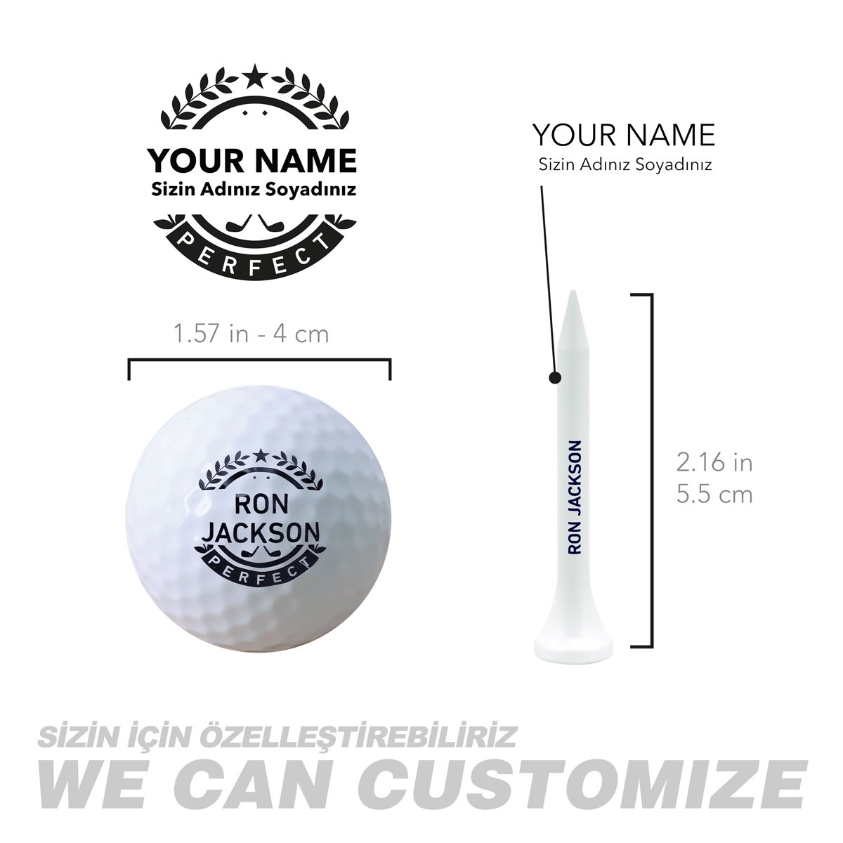 Zekupp Golf Severler İçin Profesyonel Ahşap Kutulu Golf Seti, 2 Gerçek Golf Topu ve 50 Adet Tee, İsim Baskılı, Tee, Golf Aksesuarları