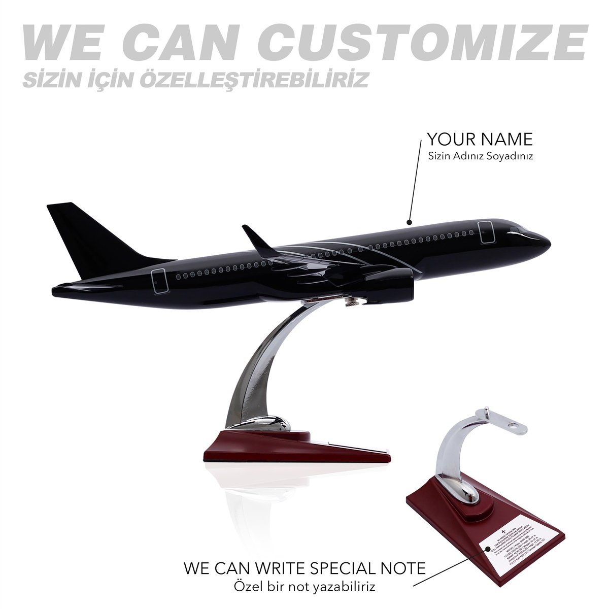 Zekupp - Maket Uçak - Airbus 320-200 1/100 - SİYAH ÖZEL TASARIM Model Uçak