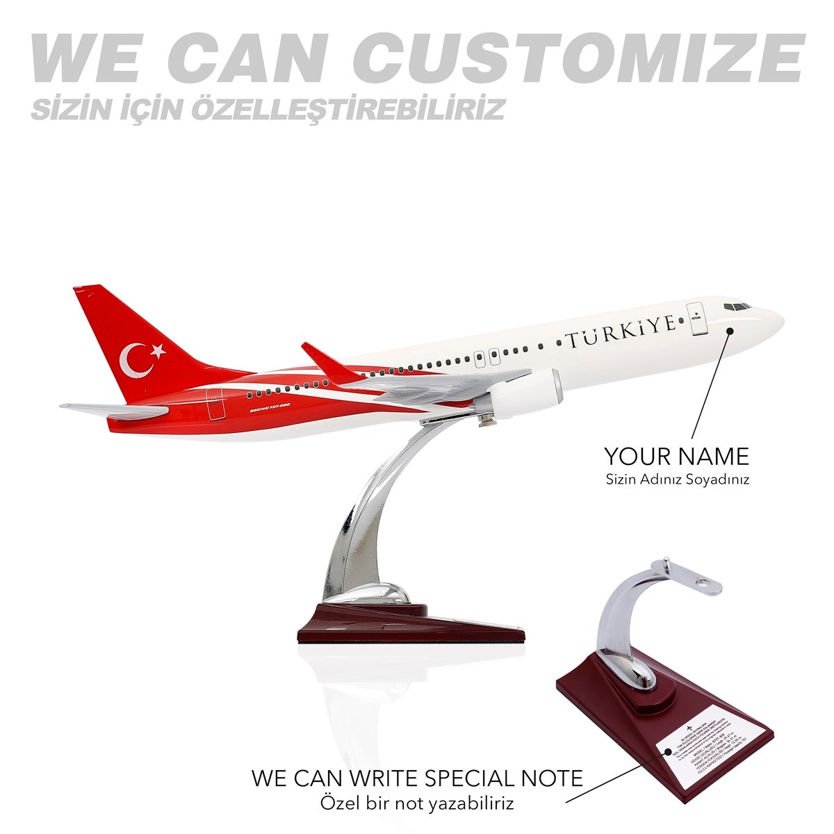 ZekUpp - Maket Uçak - Boeing 737-800 1/100 - TÜRKİYE Özel Tasarımlı Uçak Model F