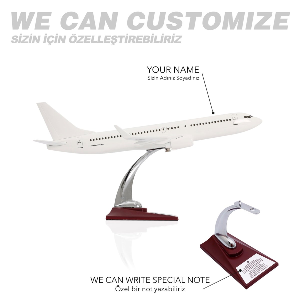 Zekupp - Maket Uçak - Boeing 737-800 1/100 - BEYAZ ÖZEL TASARIM Model Uçak