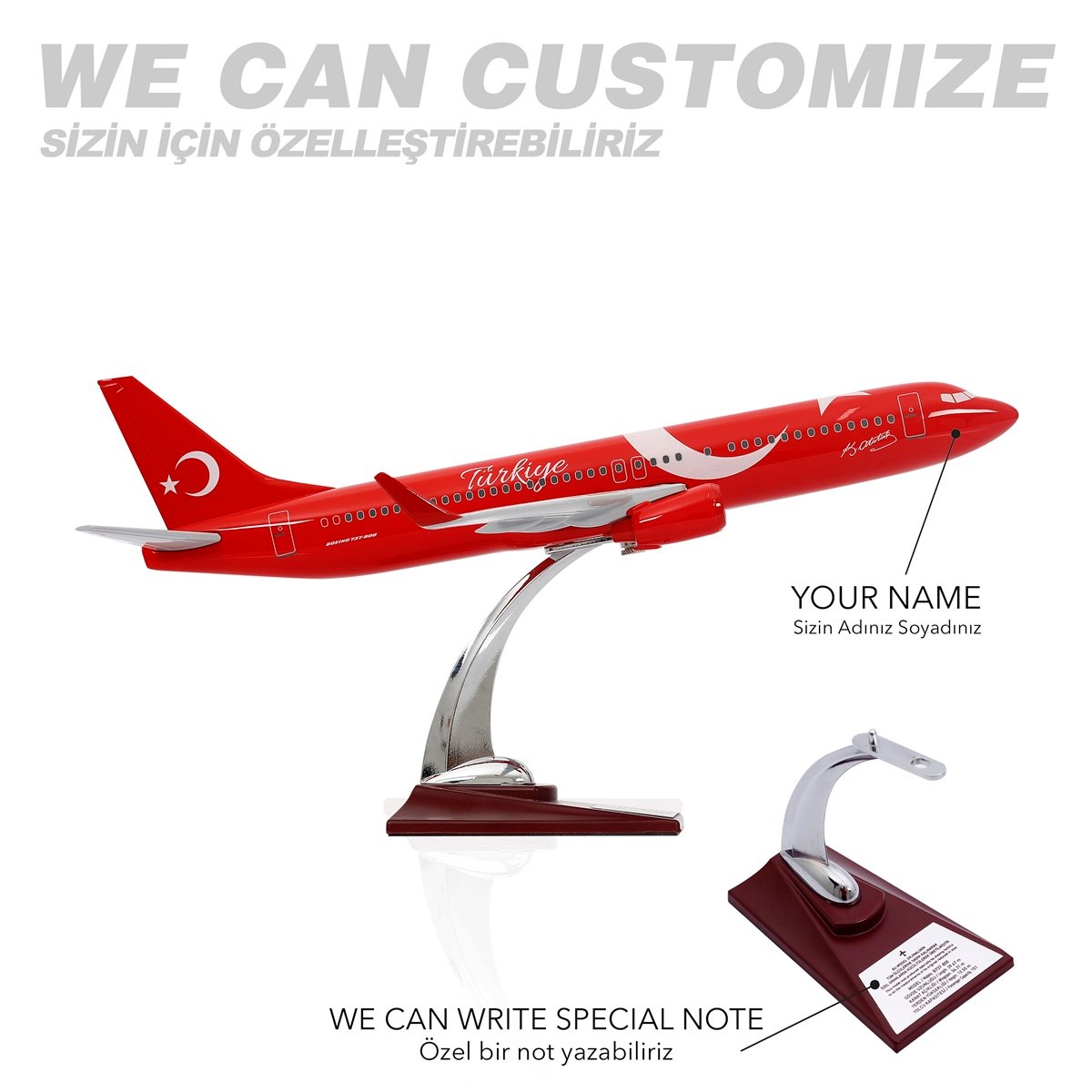 Zekupp - Maket Uçak - Boeing 737-800 1/100 - TÜRKİYE ÖZEL TASARIMLI Model Uçak, Model E