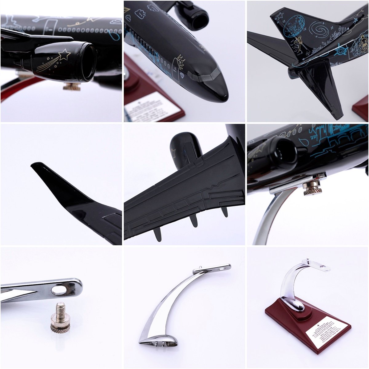 Zekupp - Maket Uçak - Boeing 737-800 1/100 - SİYAH DESENLİ ÖZEL TASARIM Model Uçak