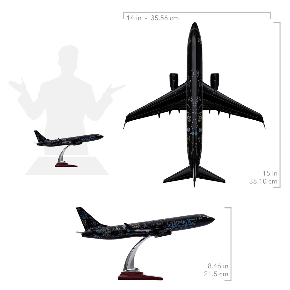 Zekupp - Maket Uçak - Boeing 737-800 1/100 - SİYAH DESENLİ ÖZEL TASARIM Model Uçak