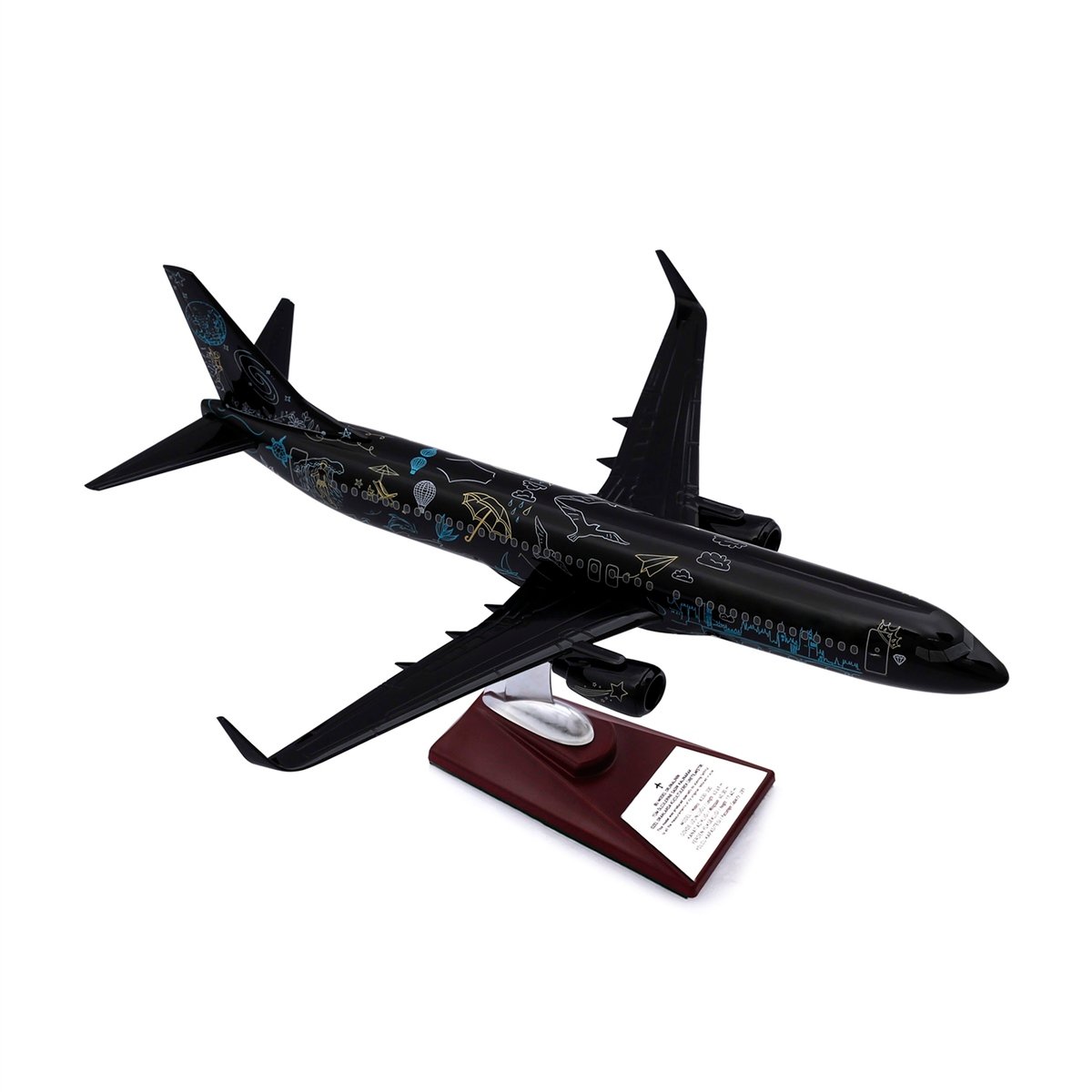 Zekupp - Maket Uçak - Boeing 737-800 1/100 - SİYAH DESENLİ ÖZEL TASARIM Model Uçak