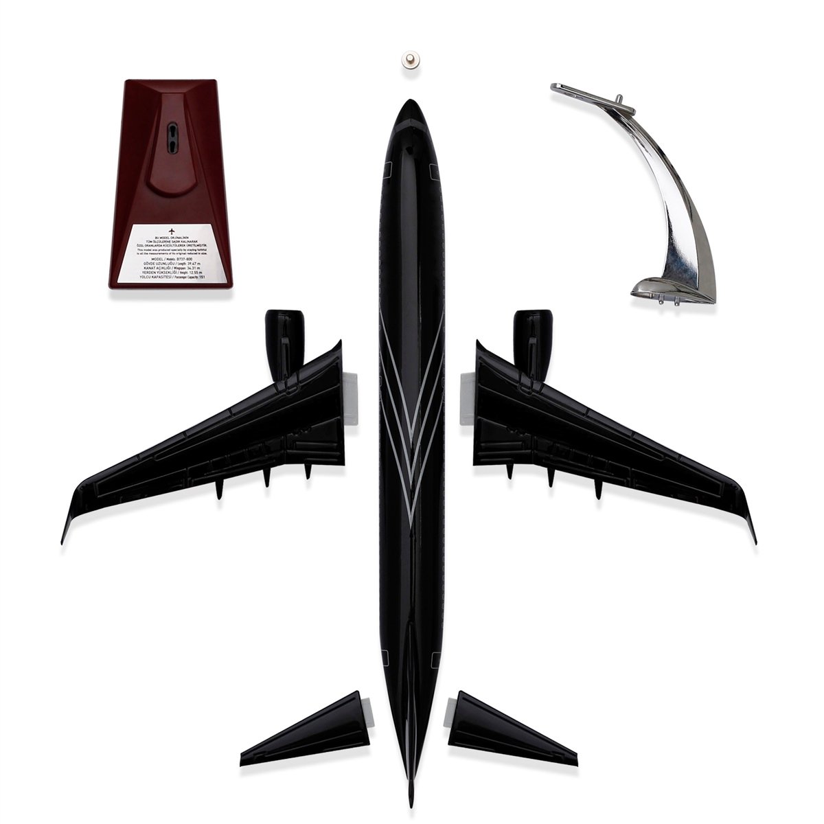 Zekupp - Maket Uçak - Boeing 737-800 1/100 - SİYAH ÖZEL TASARIM Model Uçak