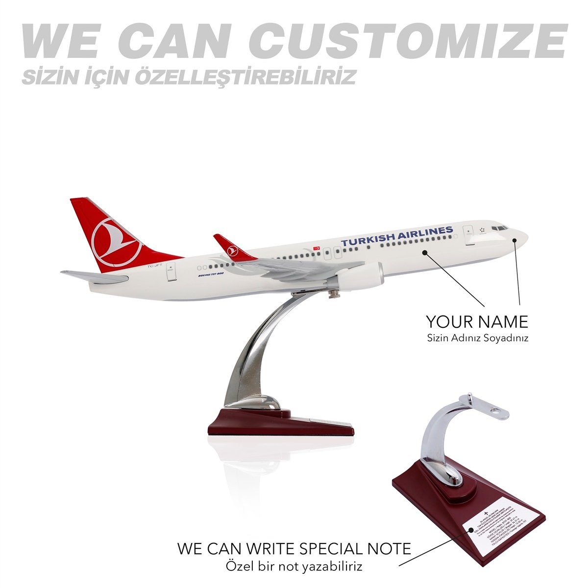 Zekupp - Maket Uçak THY LİSANSLI -  Boeing 737-800 1/100 - TK Tasarımlı Model Uçak