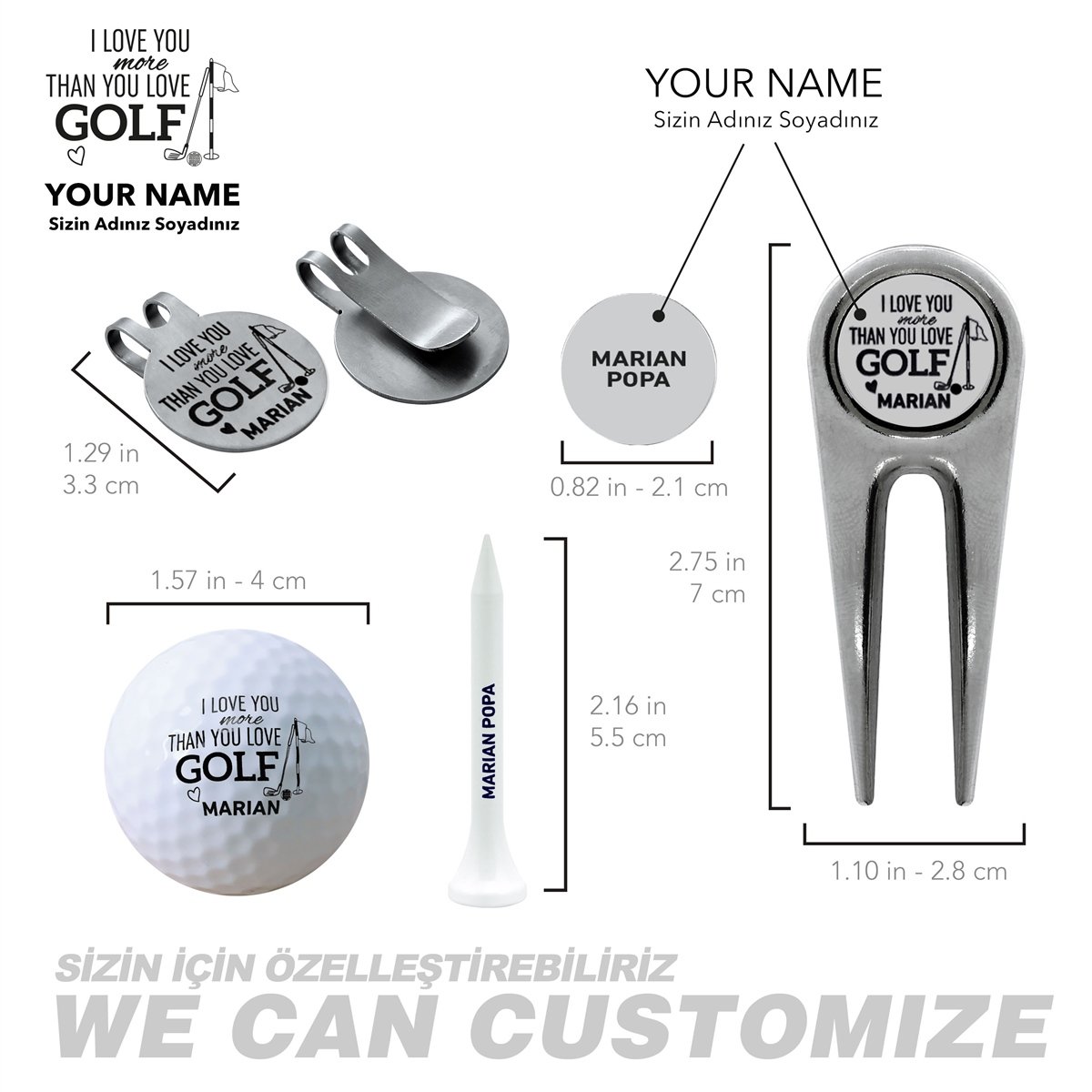 Zekupp Profesyonel Golf Topu, Kişiselleştirilmiş Ahşap Kutulu Golf Seti, İşaretleyici, Golf Aksesuarları, Şapka Klipsli Golf Aksesuarları