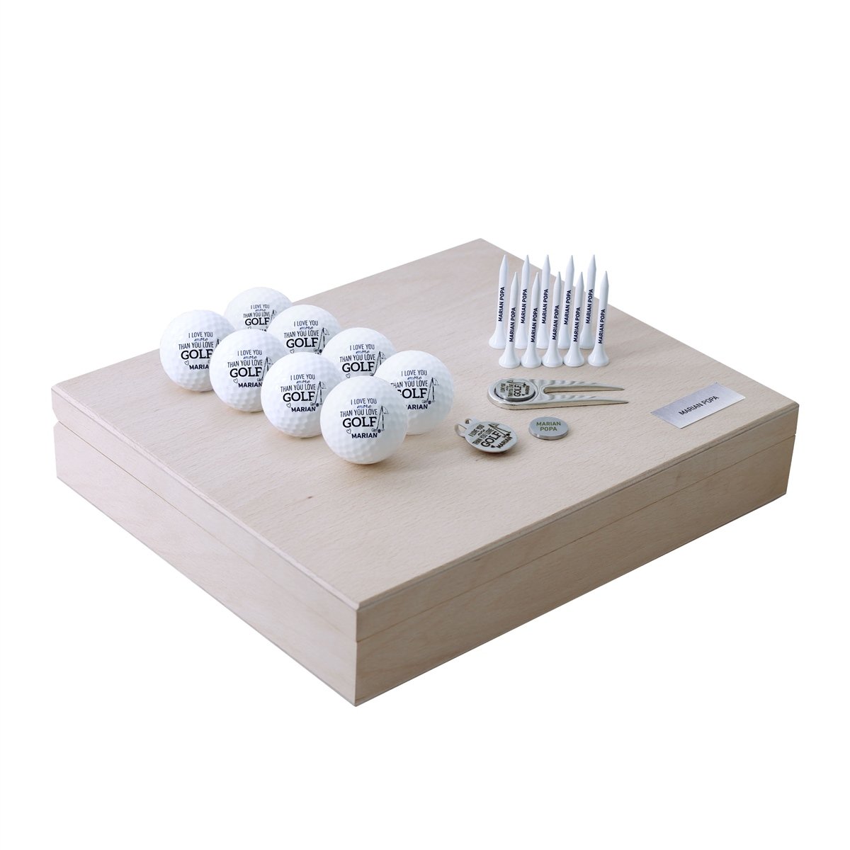 Zekupp Profesyonel Golf Topu, Kişiselleştirilmiş Ahşap Kutulu Golf Seti, İşaretleyici, Golf Aksesuarları, Şapka Klipsli Golf Aksesuarları