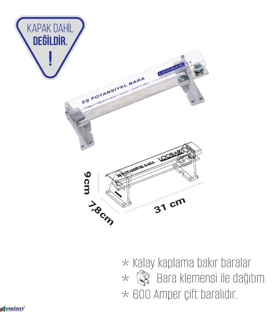 1 KUTUP - 400A (1/SKP,Giriş) DELİKSİZ KALAYLI BAKIR BARA (30x5)mm, 30 CM)